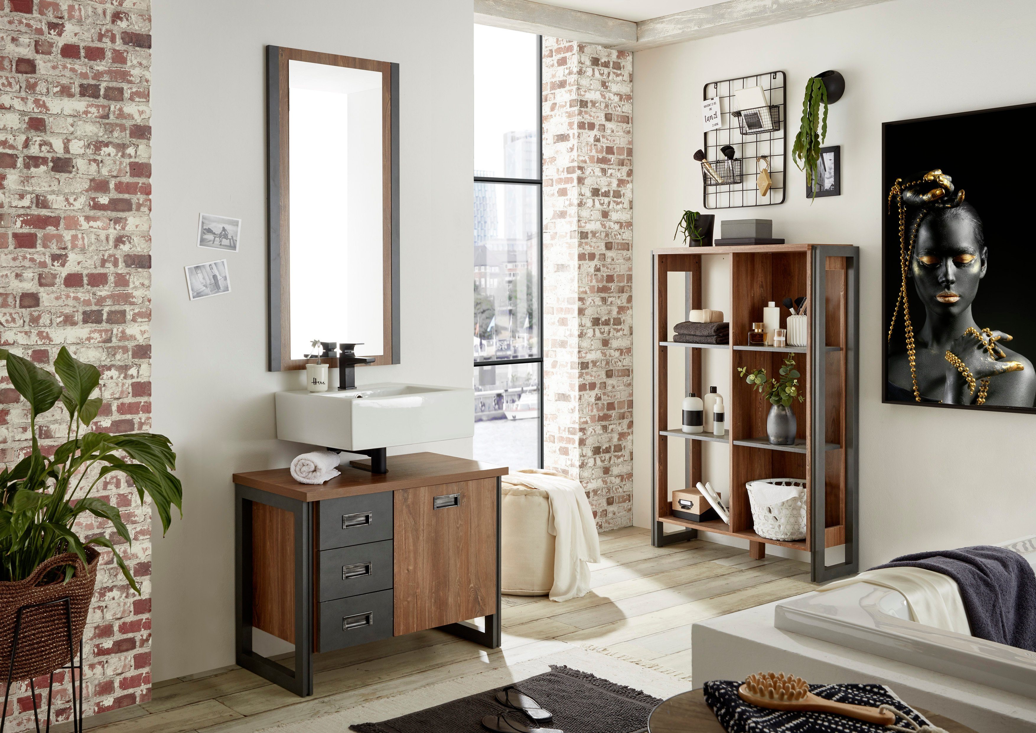 Home affaire Badkamerserie Detroit, badkamer in industriële stijl, 3-delig badkamer (set, 3-delig)