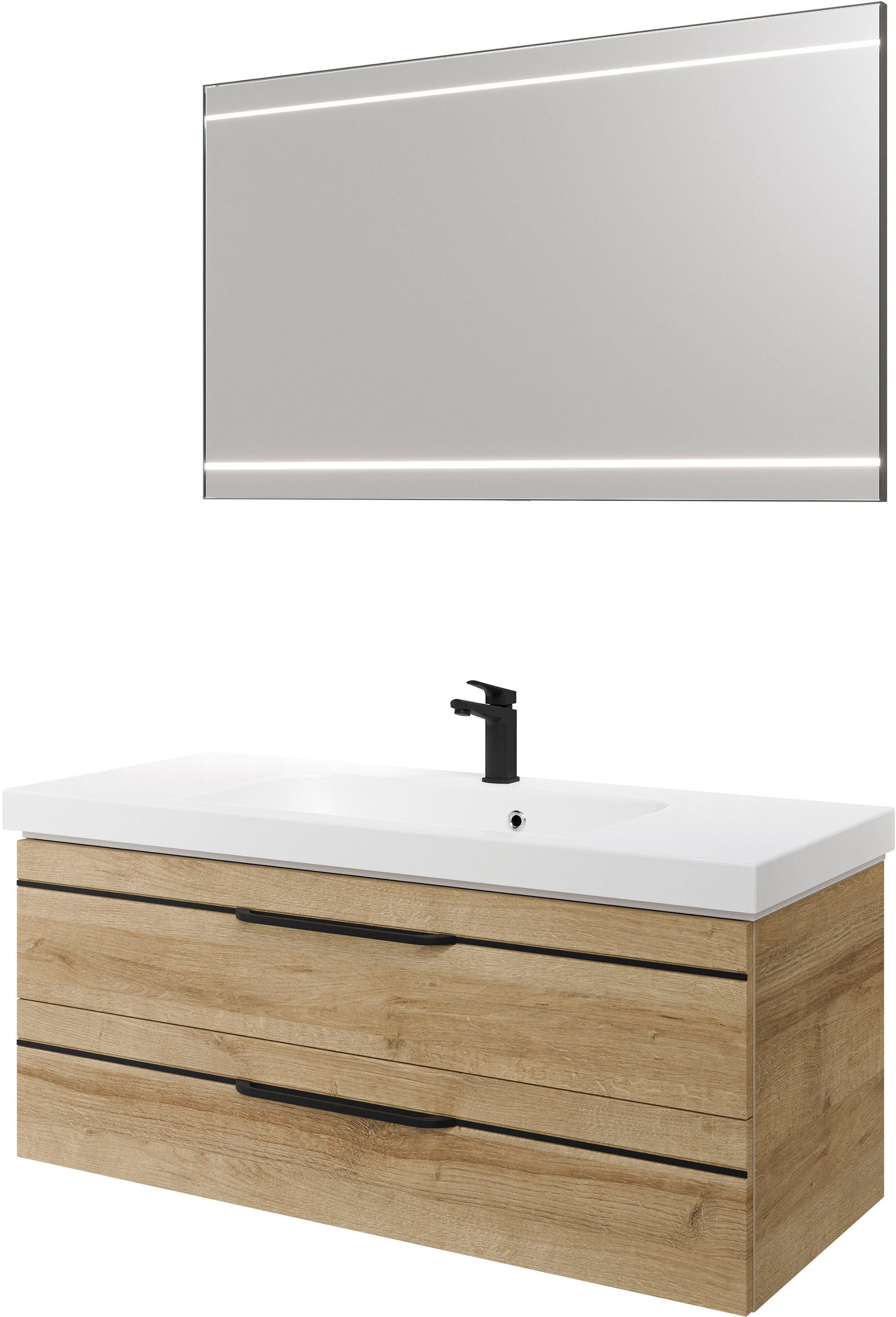 Saphir Badkamerserie Balto 2-teilig Mineralmarmor-Waschtisch mit LED-Spiegel, 123 cm breit (2-delig)