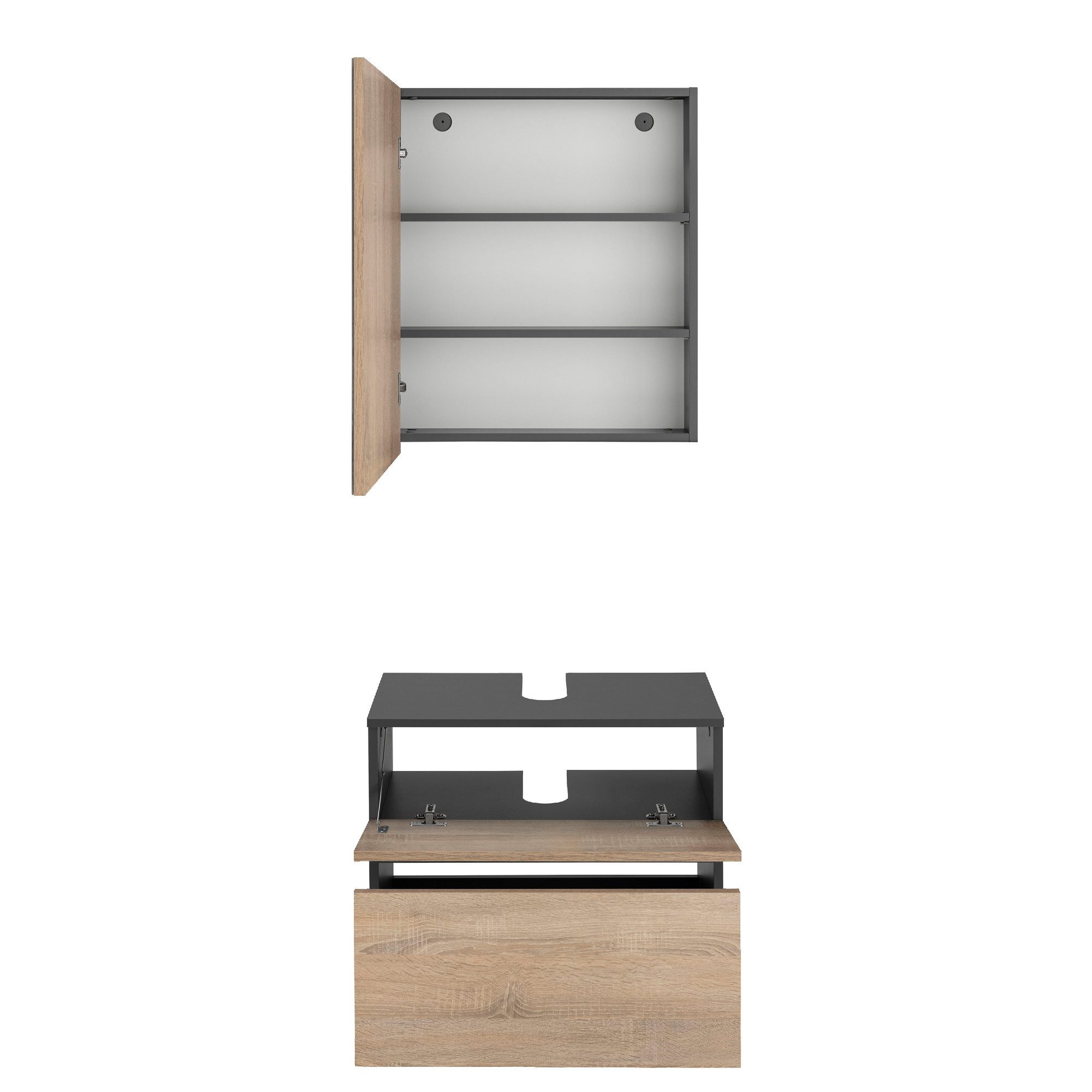 Home affaire Badmeubelset Wisla Spiegelschrank, WBU met sifonaansluiting en push-to-open, breedte 60 cm (set, 2 stuks)