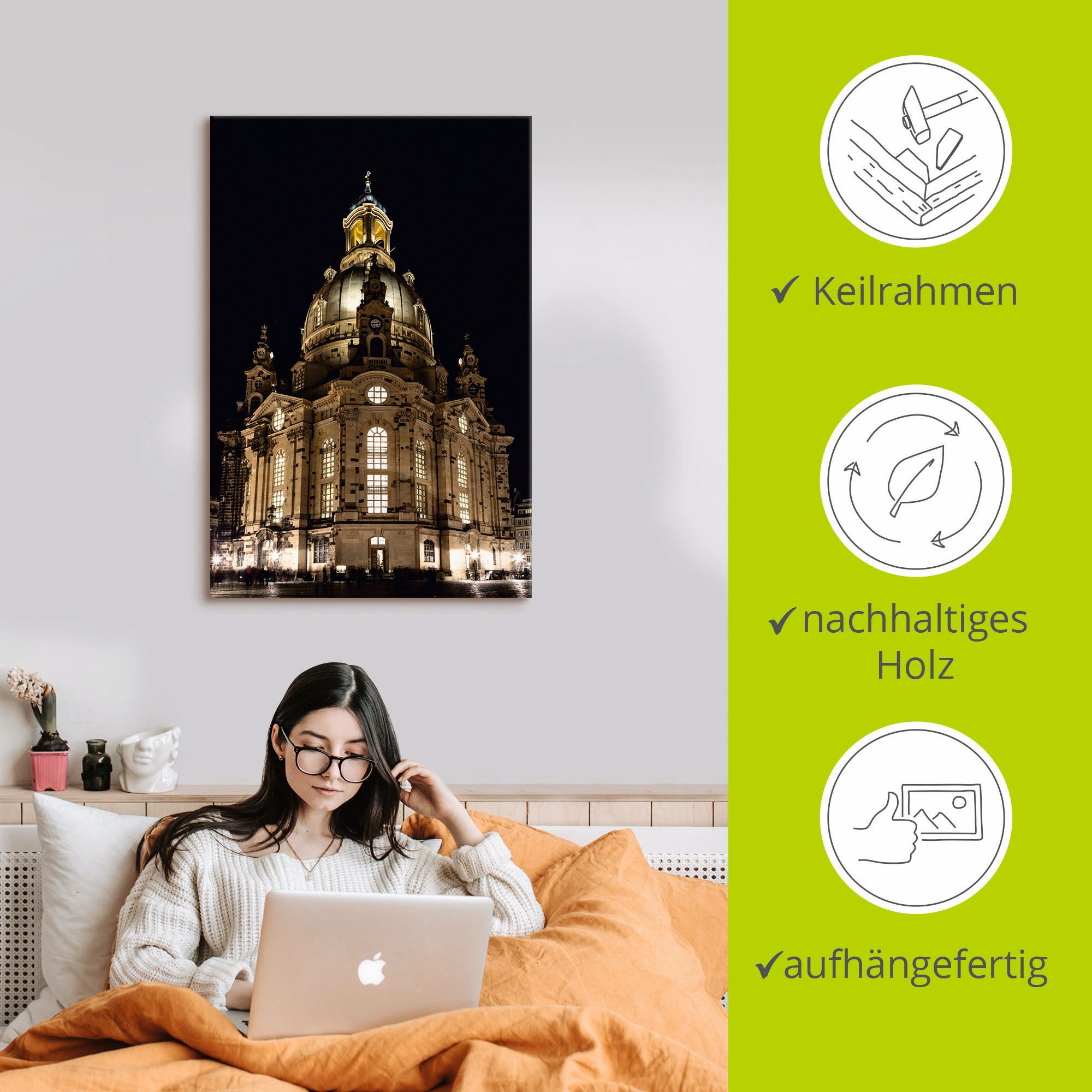 Artland Artprint Verlichte Frauenkirche in Dresden als artprint op linnen, poster in verschillende formaten maten