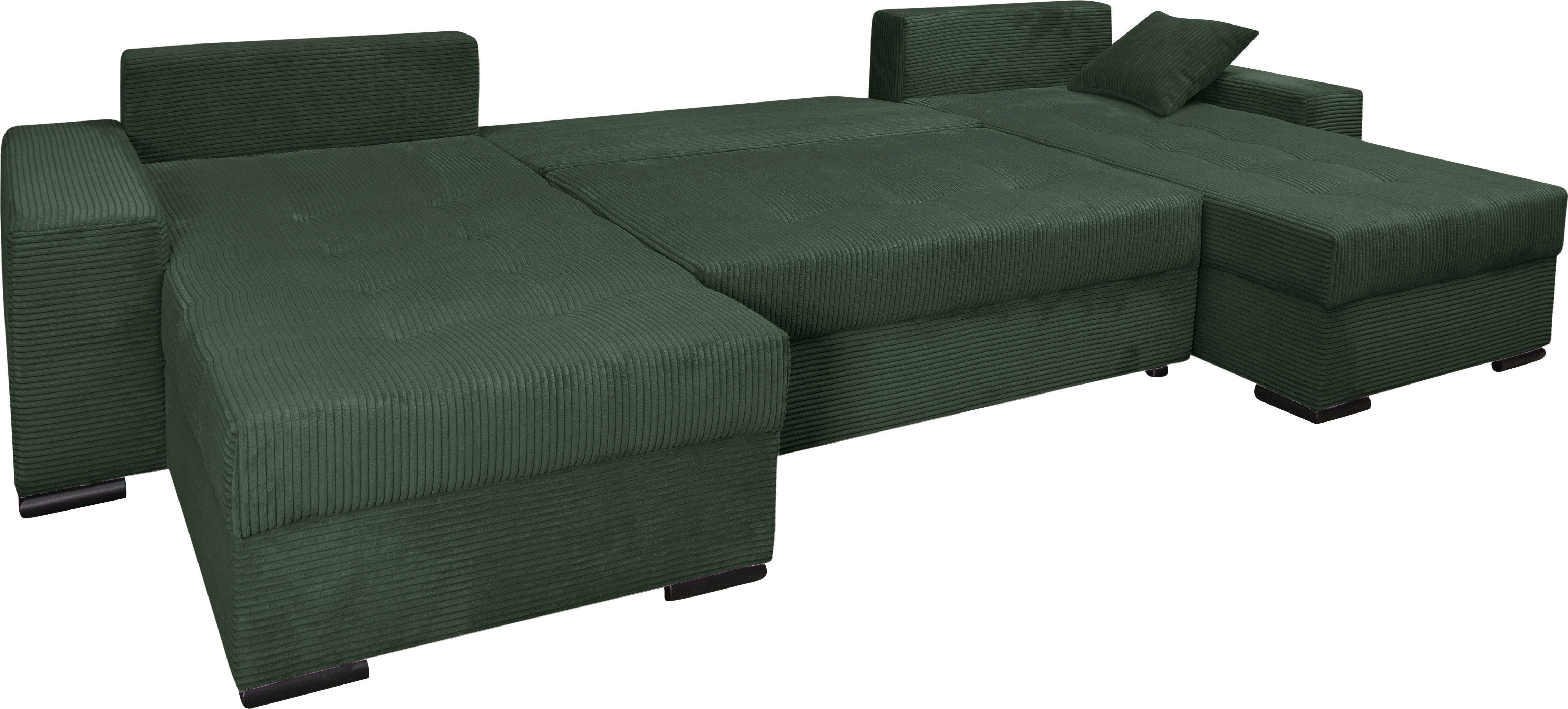 COLLECTION AB Zithoek XL-Josy U-vorm, breedte 313 cm, cord-/mix incl. bedfunctie, bedlade, met 4 gelijk grote rugkussens