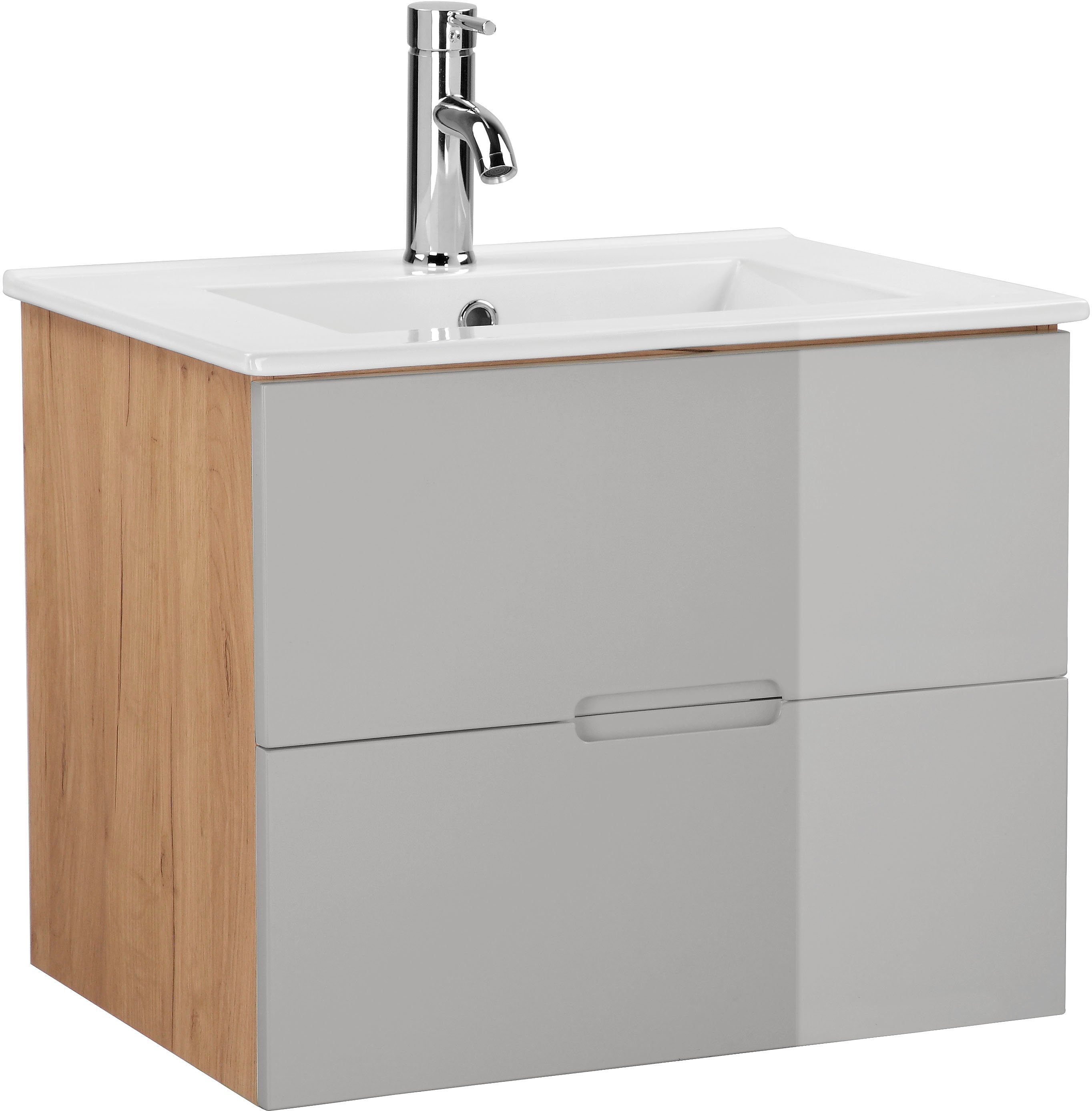welltime Badkamerserie Lund badkamermeubelset badkamerkast badkamerset Spiegelkast, wastafelonderkast en wasbak breedte 60 cm (complete set)