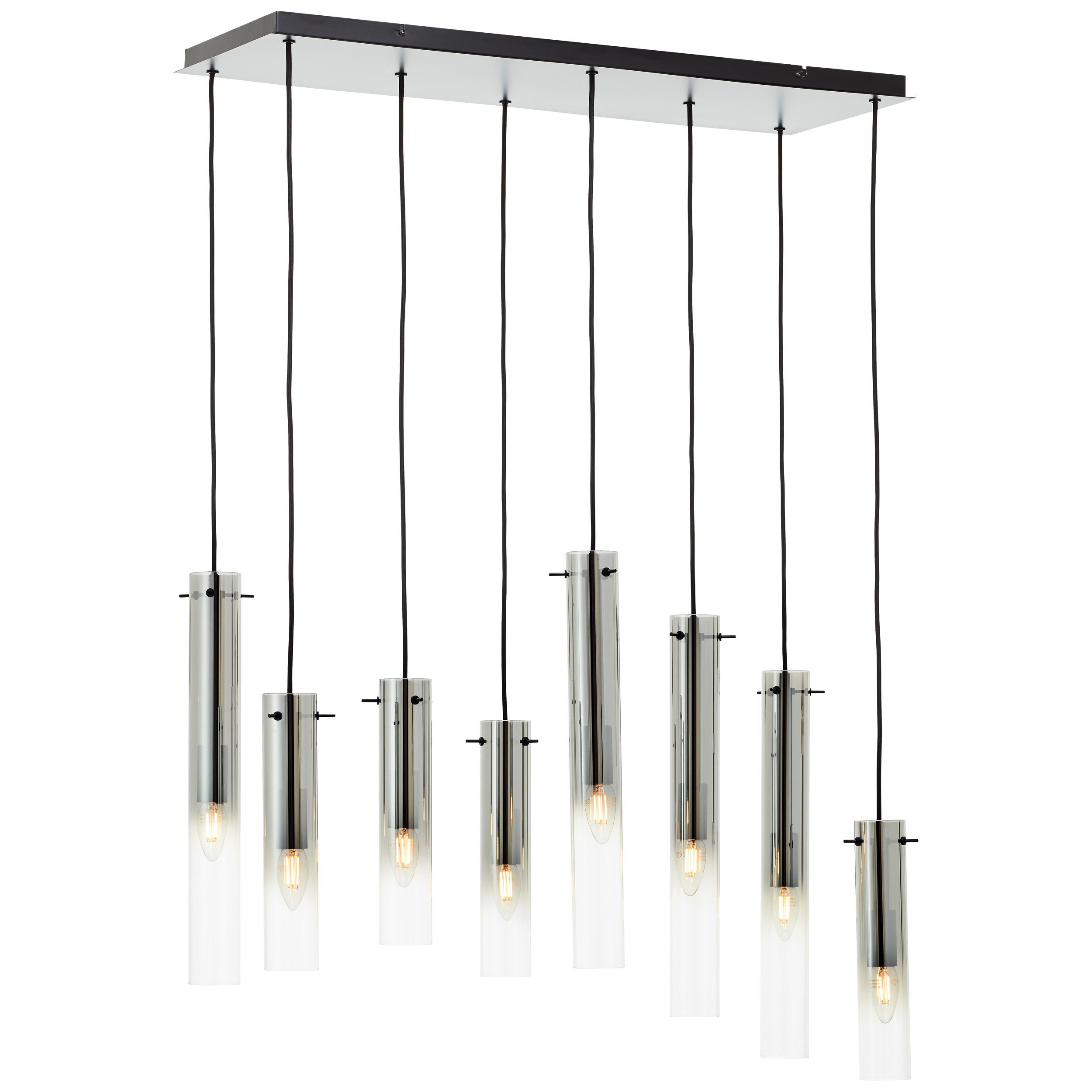 Brilliant Leuchten Hanglamp Glasini 199 x 80 x 30 cm, 8 x e14, inkortbaar, metaal/rookglas, mat zwart (1 stuk)
