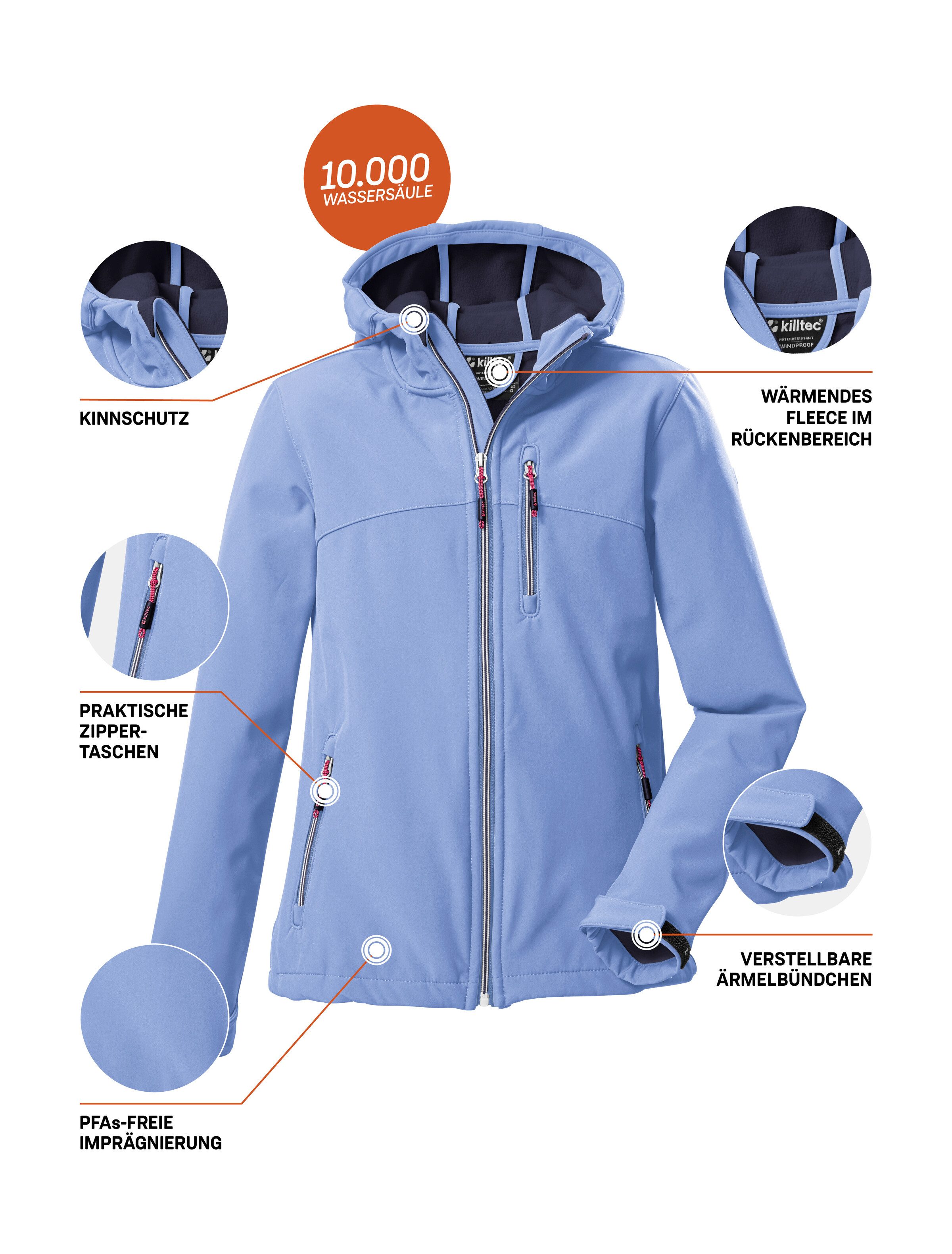Killtec Softshell-jack Girls softshell-jack Waterafstotend, verstelbare capuchon en mouwen, fleece binnenvoering