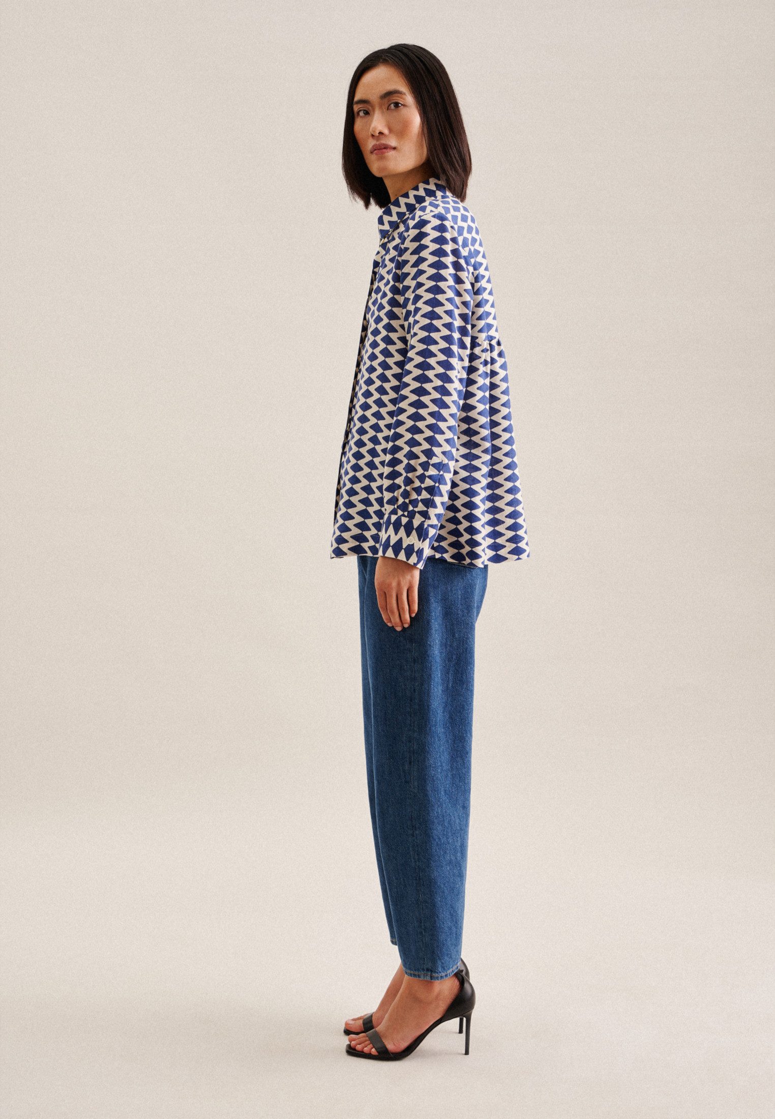 seidensticker Overhemdblouse Zwarte roos Lange mouwen kraag geometrische motieven