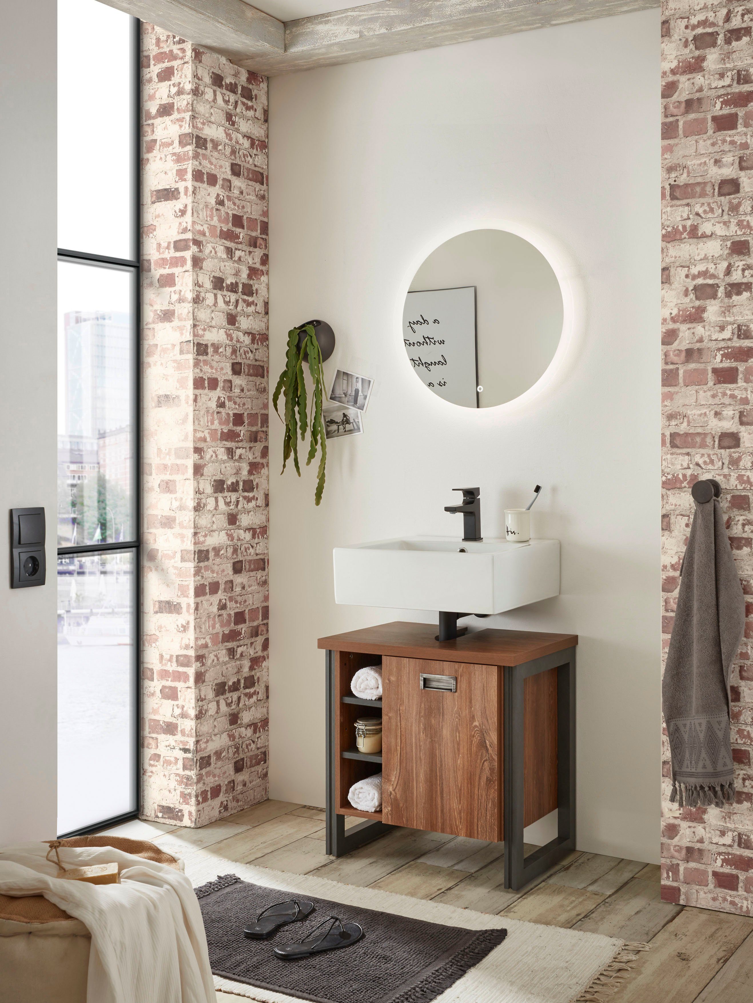 Home affaire Badkamerserie Detroit, badkamer in industriële stijl, incl. LED, 2-delig badkamer (2-delig)