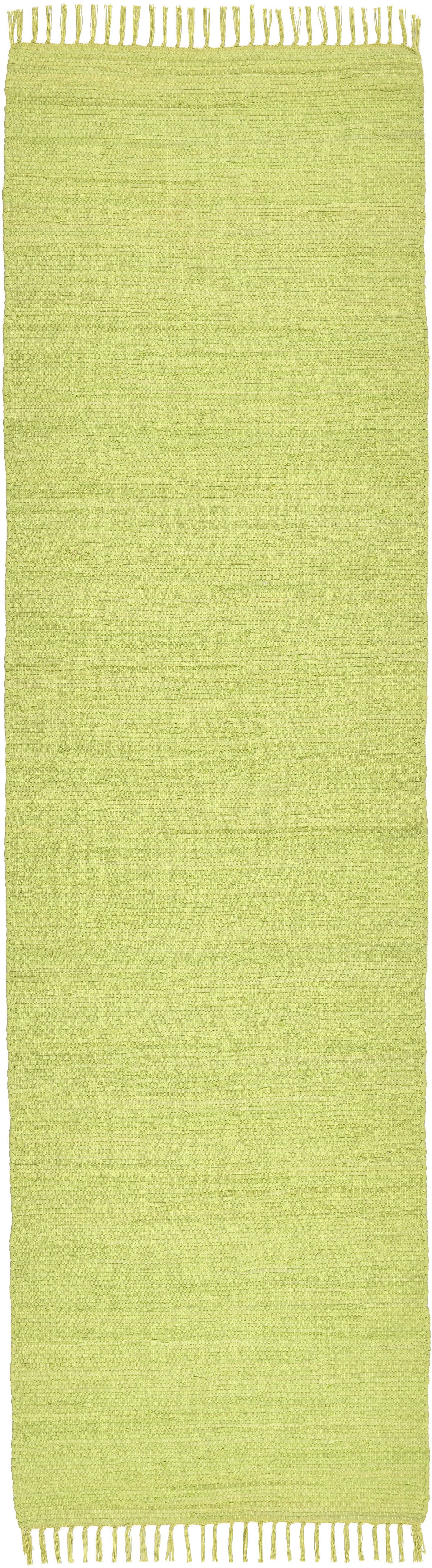 THEKO Loper Happy Cotton Fleckerl Handgeweven loper, platweefsel, puur katoen, met de hand geweven, met franje lopers groen