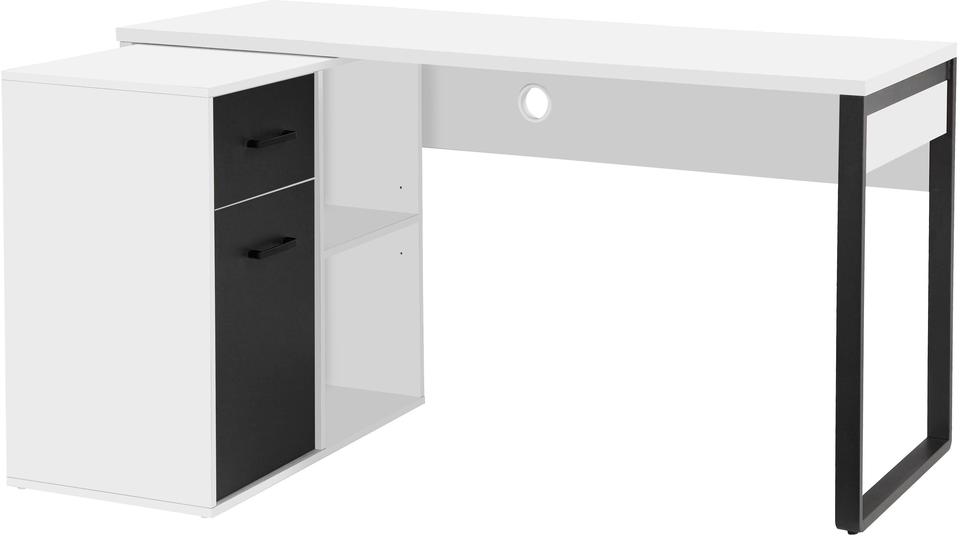 Places of Style Hoekbureau Moid, computertafel, kabeldoorvoer, met planken Lade en deur, flexibel plankelement, 140x82-115 cm