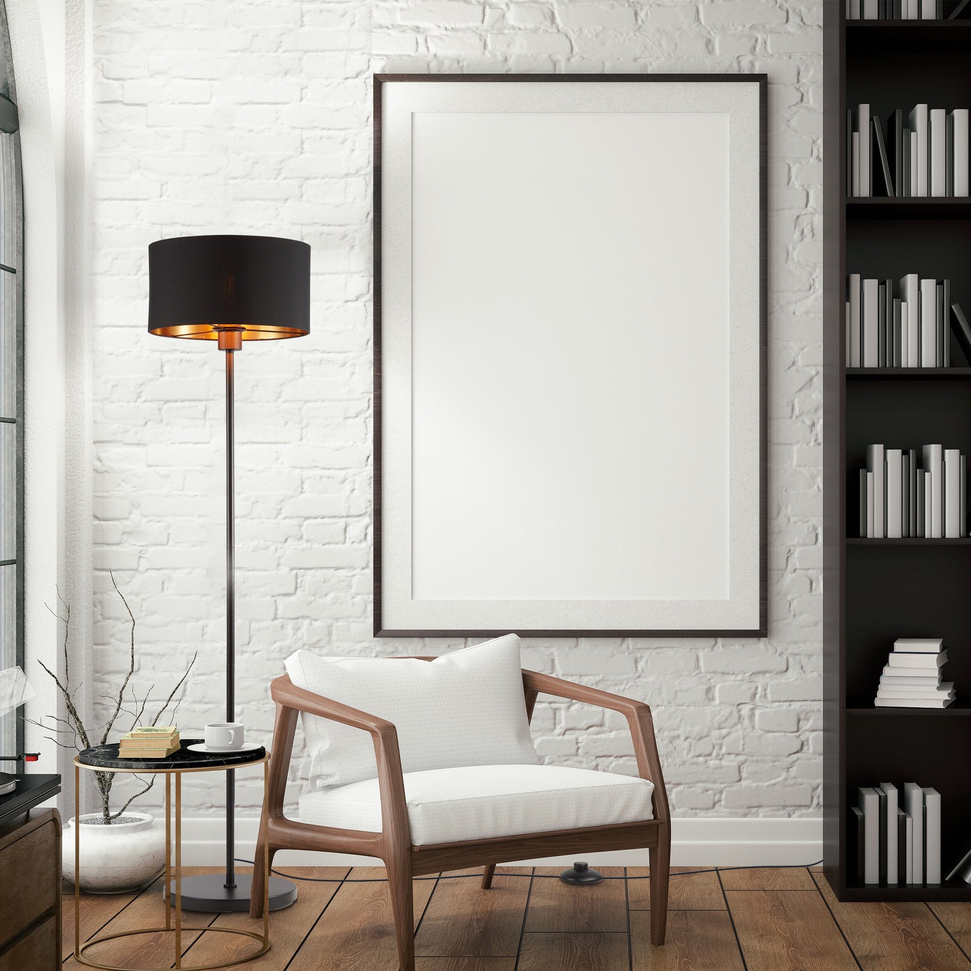 B.K.Licht Staande lamp BKL1417 vloerlamp vintage, met voetknop, lampenkap van stof max. 40 watt, woonkamerlamp, industrieel, 30x141,5 cm, zwart-goudkleur