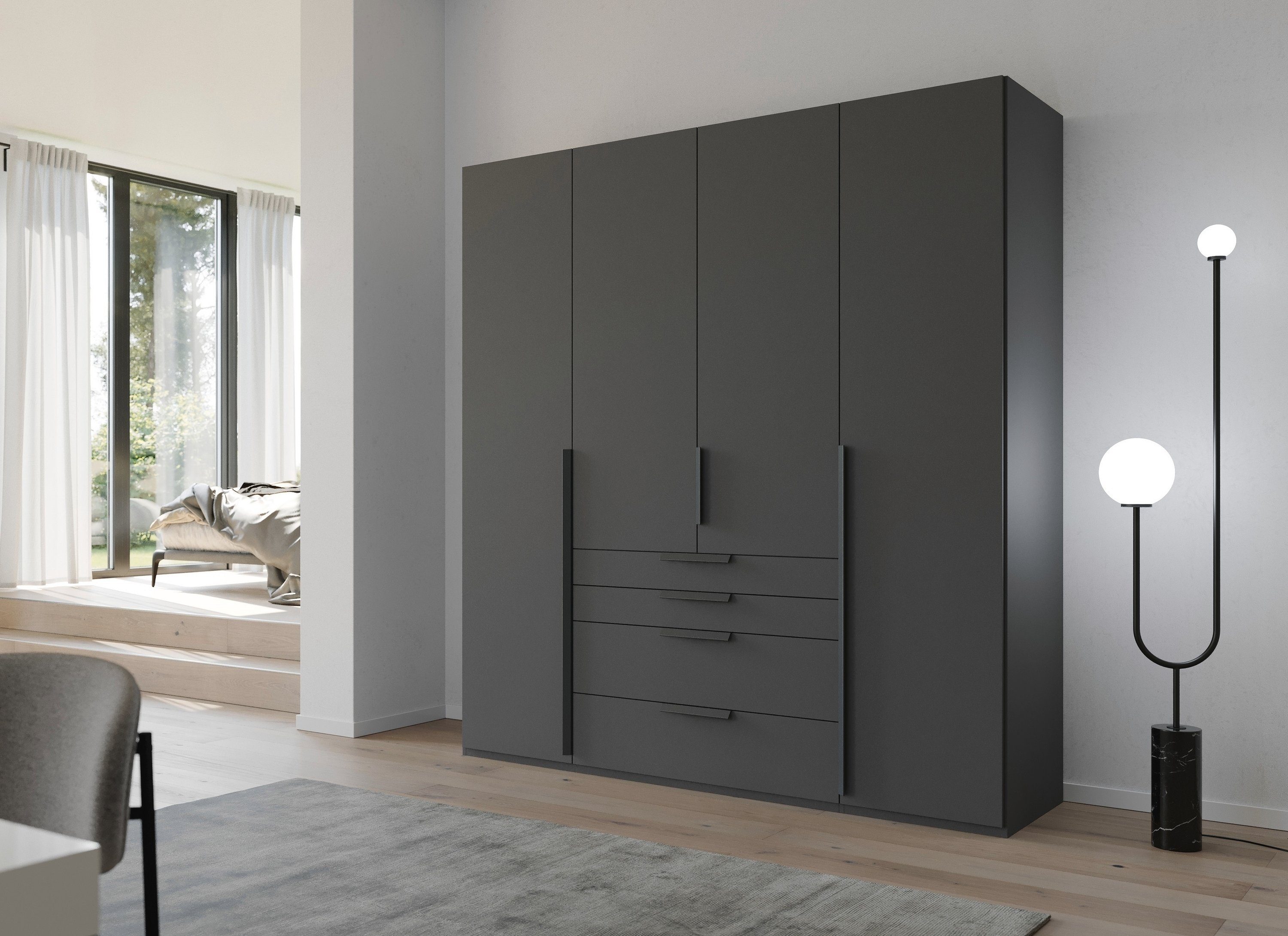 rauch Draaideurkast Purisma met laden en vele accessoires, met soft-closefunctie kledingkasten zwart