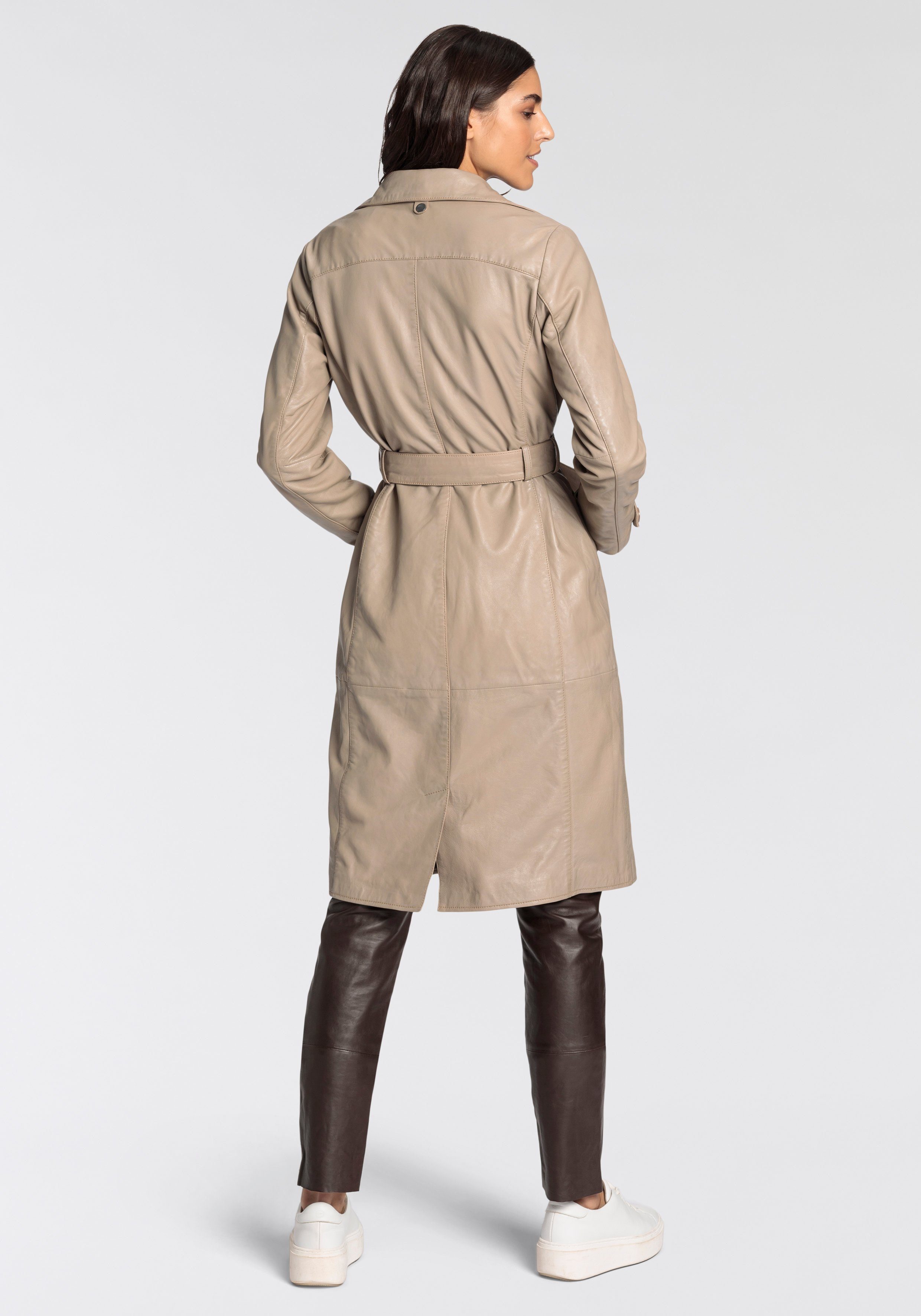 Mauritius Lange, leren jas GWTaruh OT elegante leren trenchcoat met bindceintuur (2-delig)