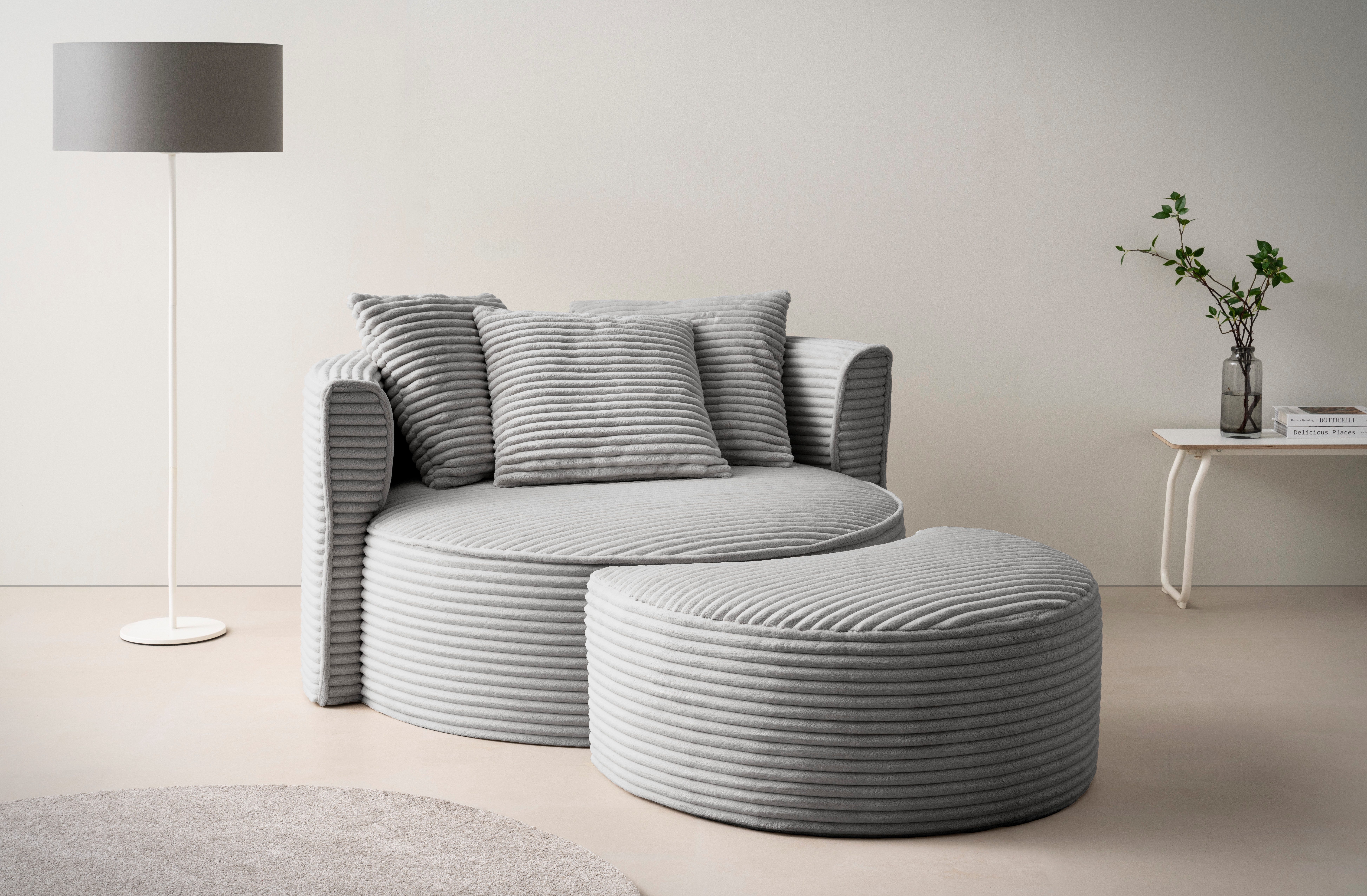 LeGer Home by Lena Gercke XXL-fauteuil Isalie, ronde stoel met voetensteun, leesstoel, loveseat, grote stoel (set) fauteuils grijs
