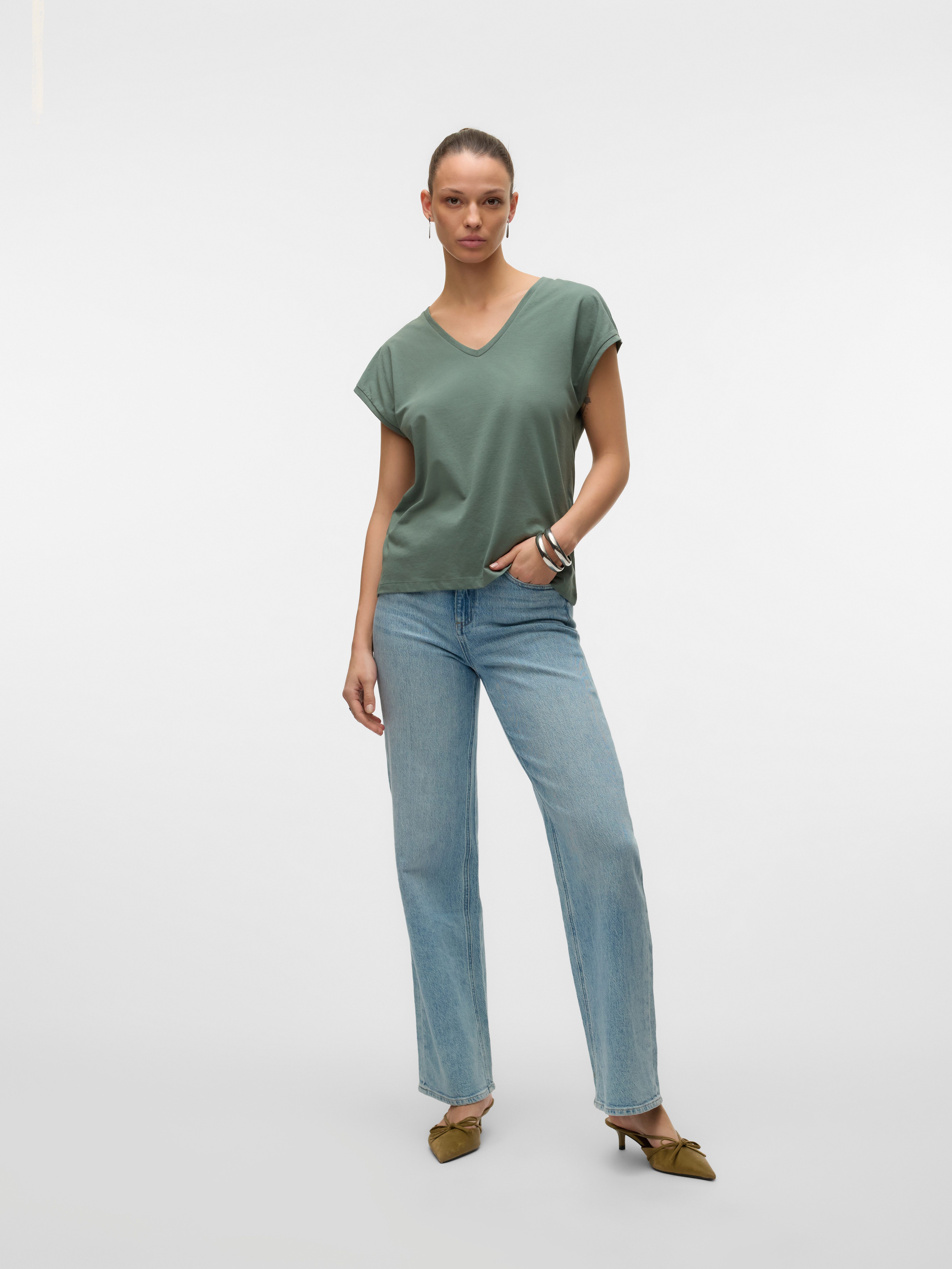 Vero Moda Shirt met korte mouwen VMLUNA SS V-NECK TEE JRS NOOS