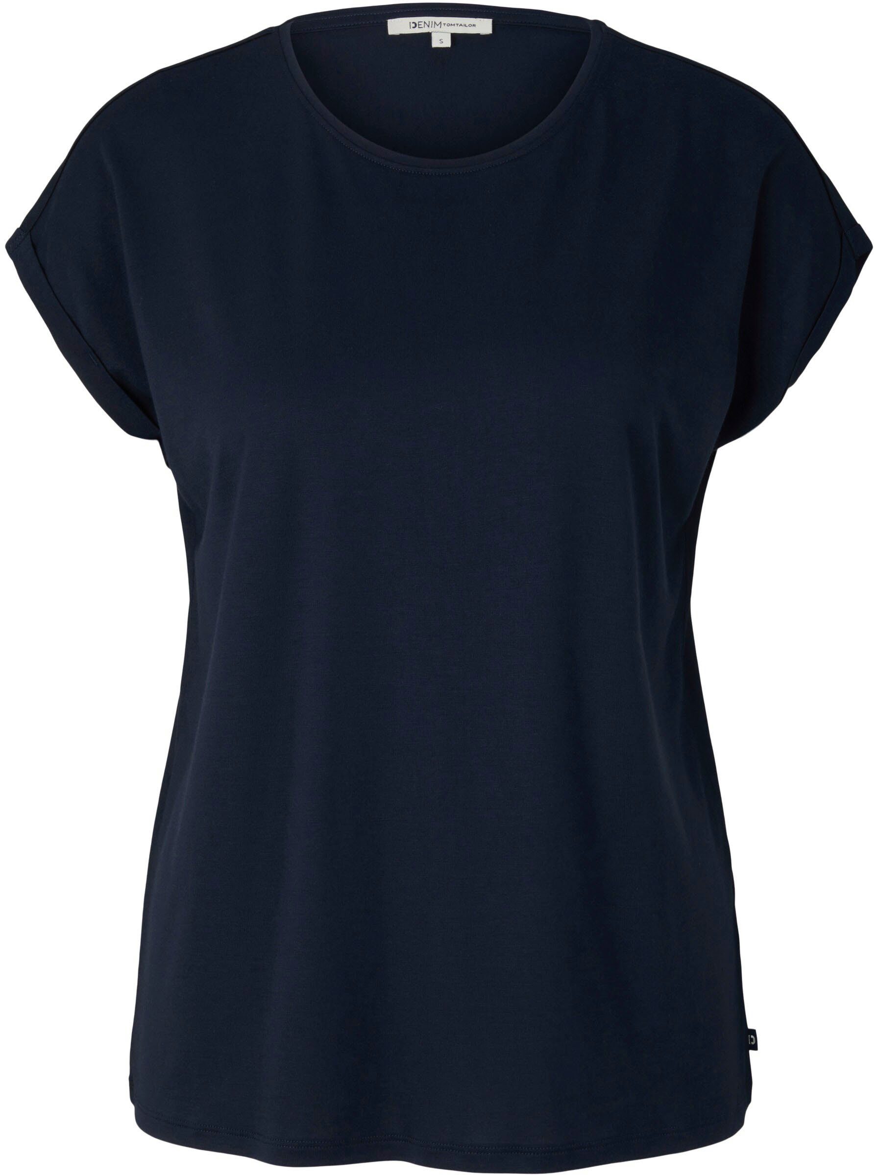 Tom Tailor Denim Shirt met ronde hals met mouwomslagen