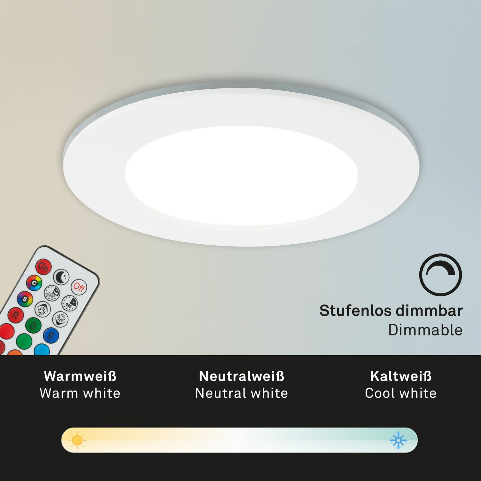 Briloner Leuchten Ledinbouwlamp 3-pack LED inbouwlampen RGB-CCT, wit