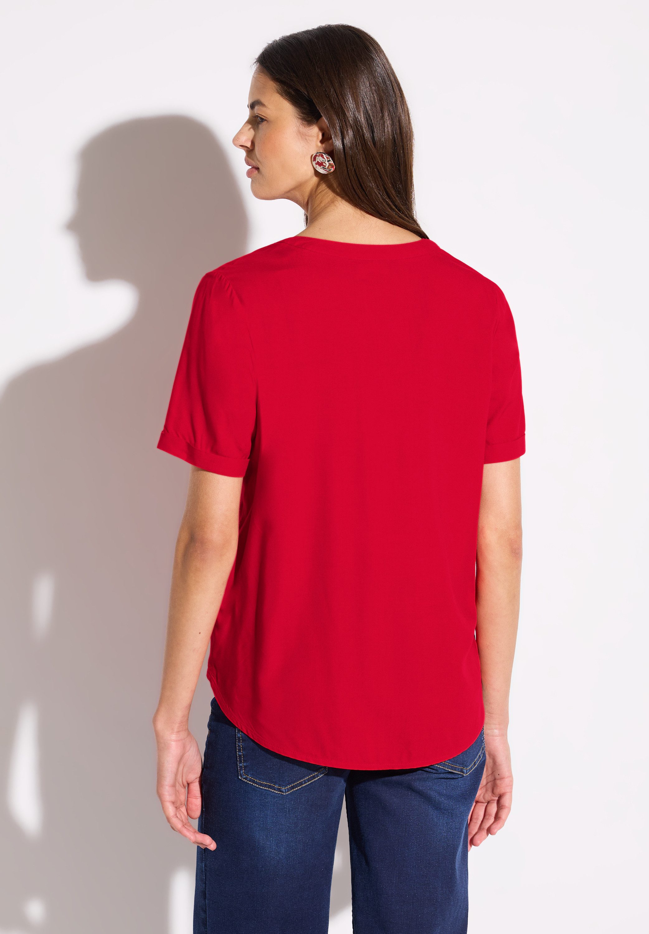 STREET ONE Blouse met korte mouwen met ingesneden ronde hals