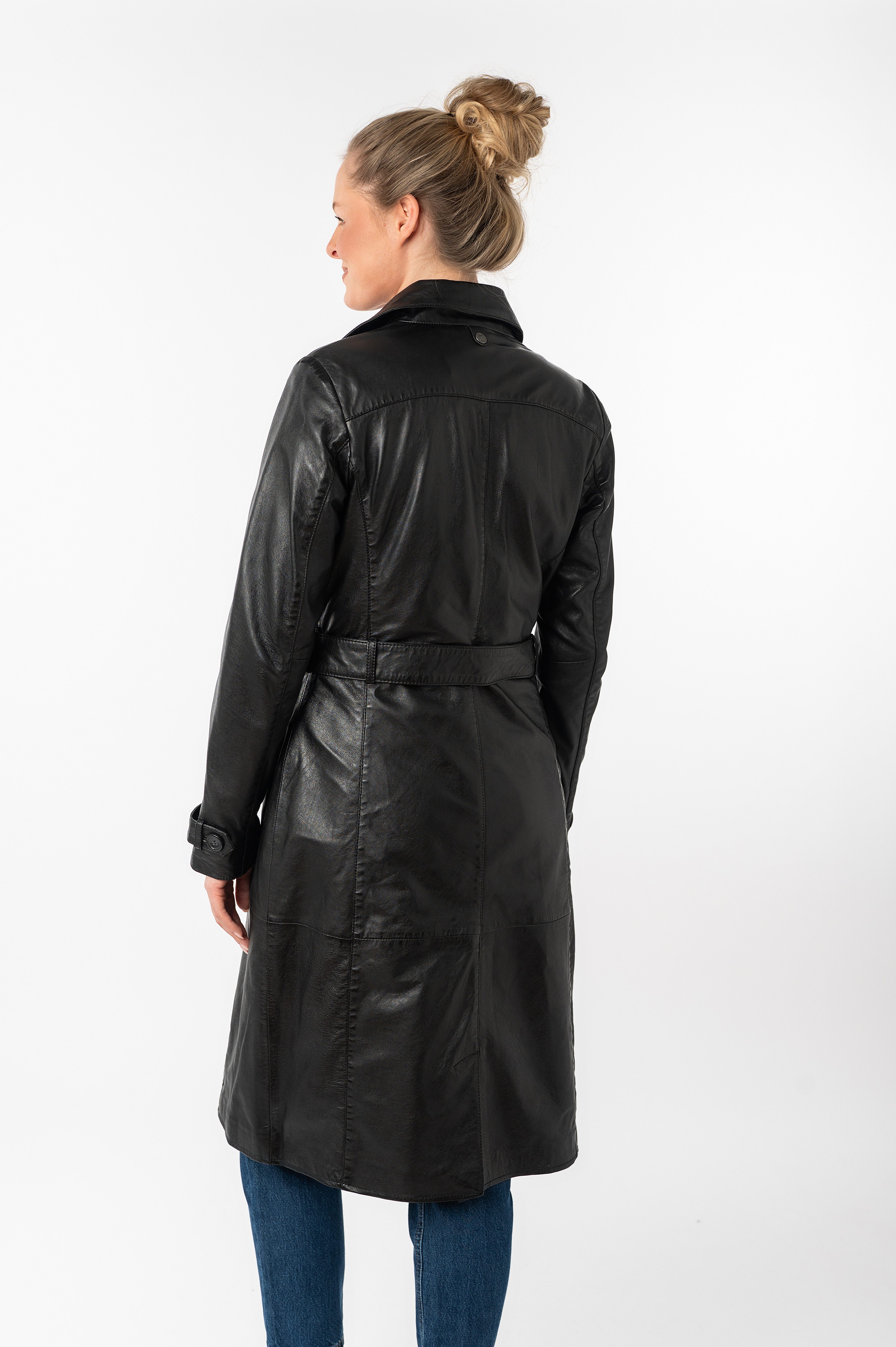 Mauritius Lange, leren jas GWTaruh OT elegante leren trenchcoat met bindceintuur (2-delig)