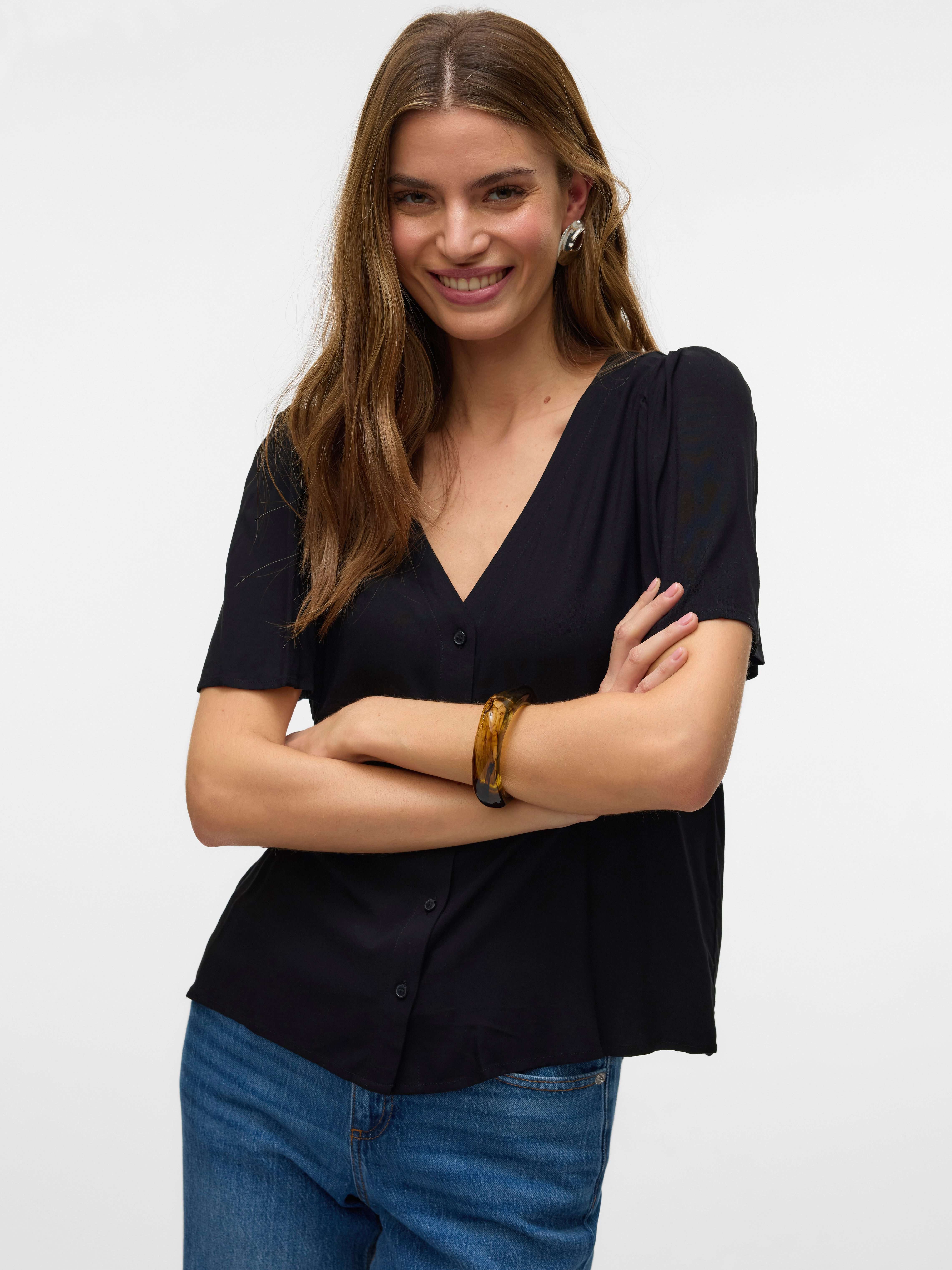 Vero Moda Blouse met korte mouwen VMALBA SS V-NECK SHIRT WVN GA