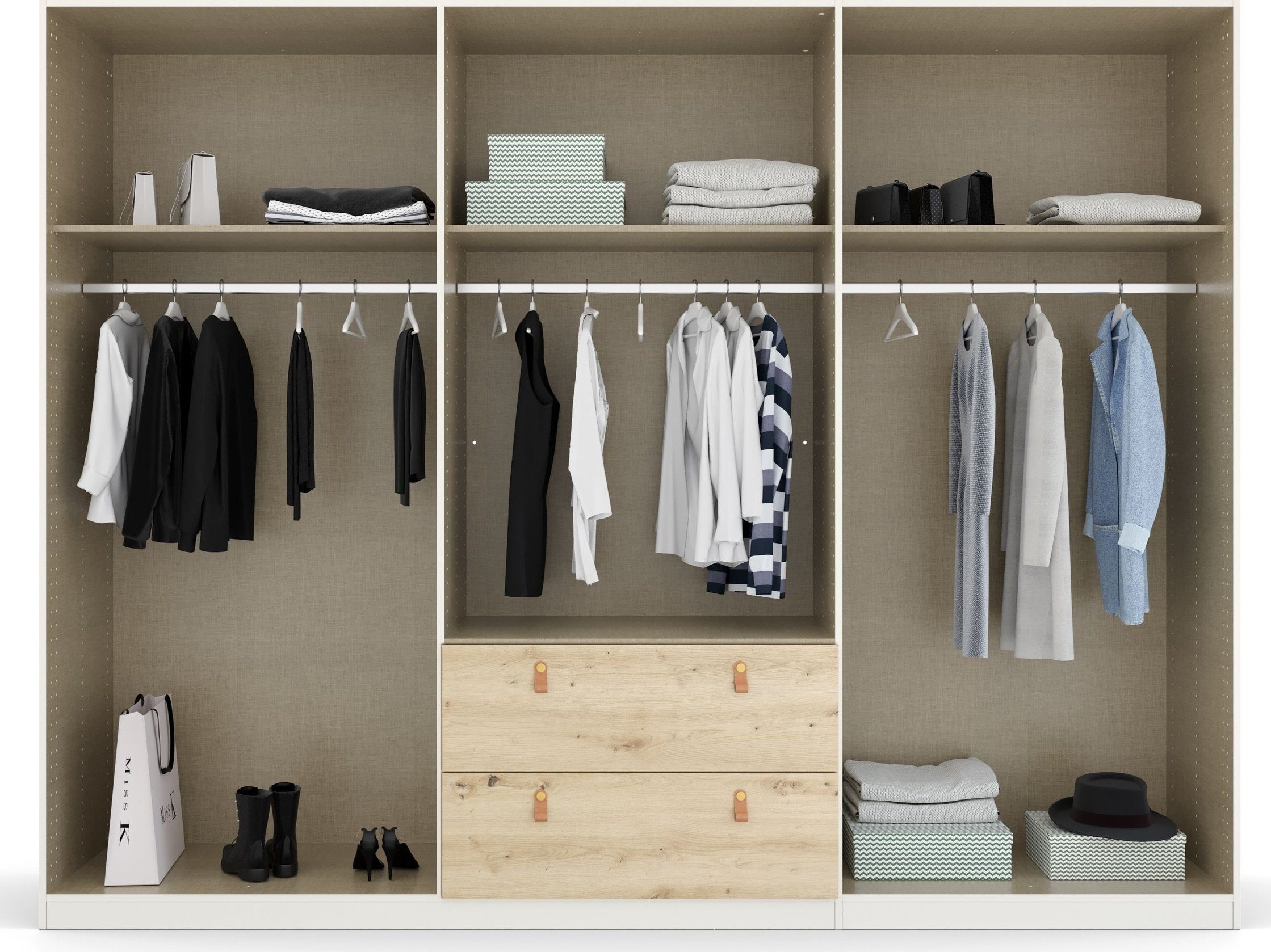 rauch Draaideurkast Homey by Quadra Spin met cognacbruine leren greeplussen, laden in eiken-decor