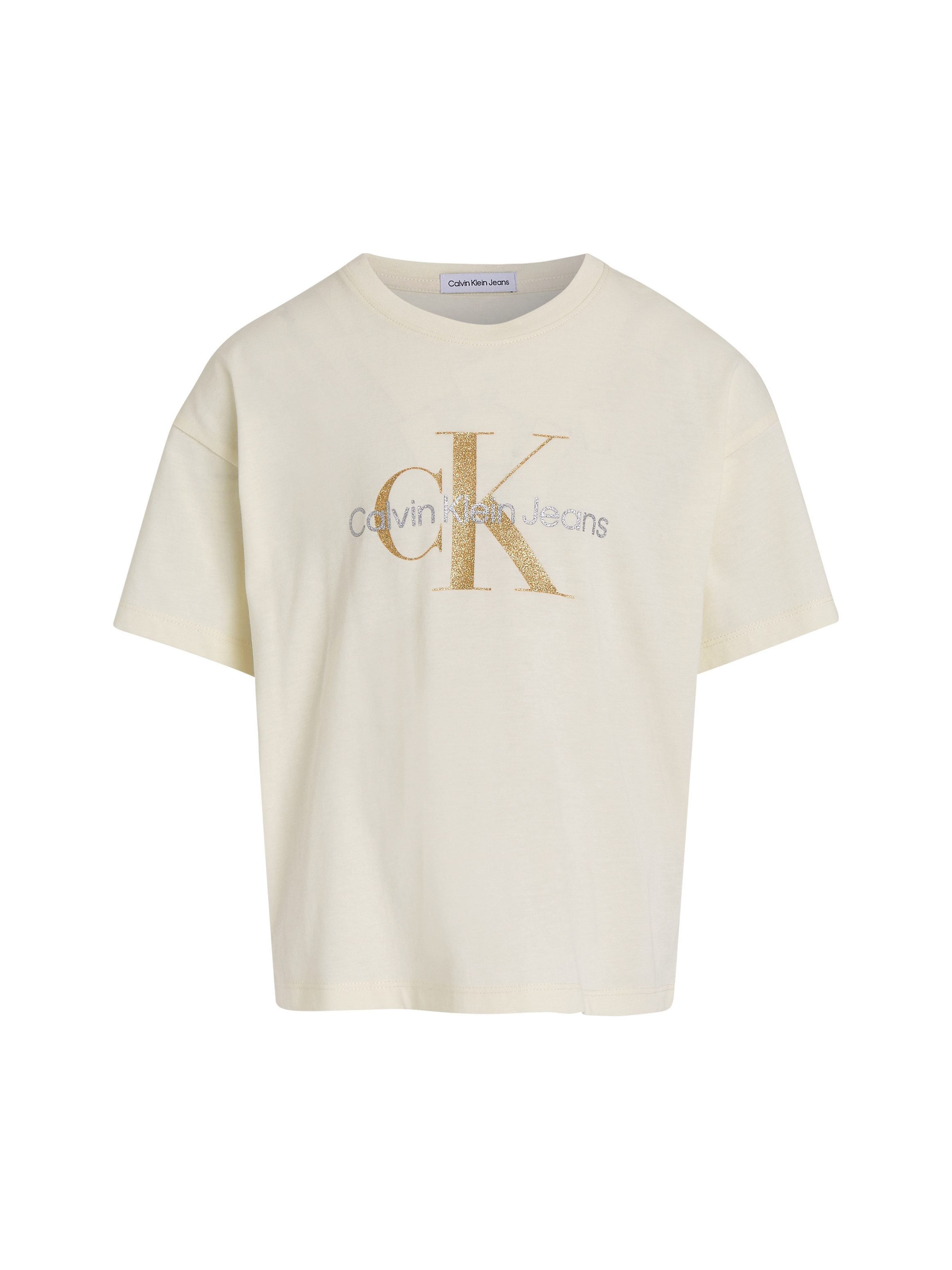 Calvin Klein T-shirt GLITTER MONOGRAM BOXY SS T-SHIRT voor kinderen tot 16 jaar met glinsterend merklabel