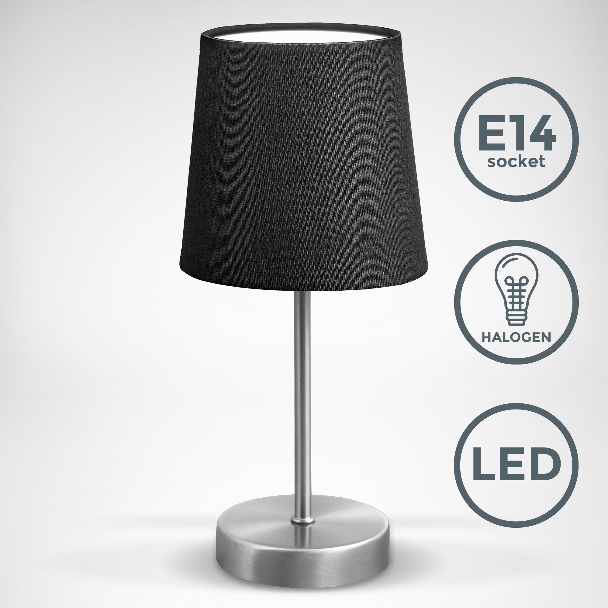 B.K.Licht Tafellamp LED nachttafellamp met schakelaar E14 IP20 stof taupe mat-nikkel