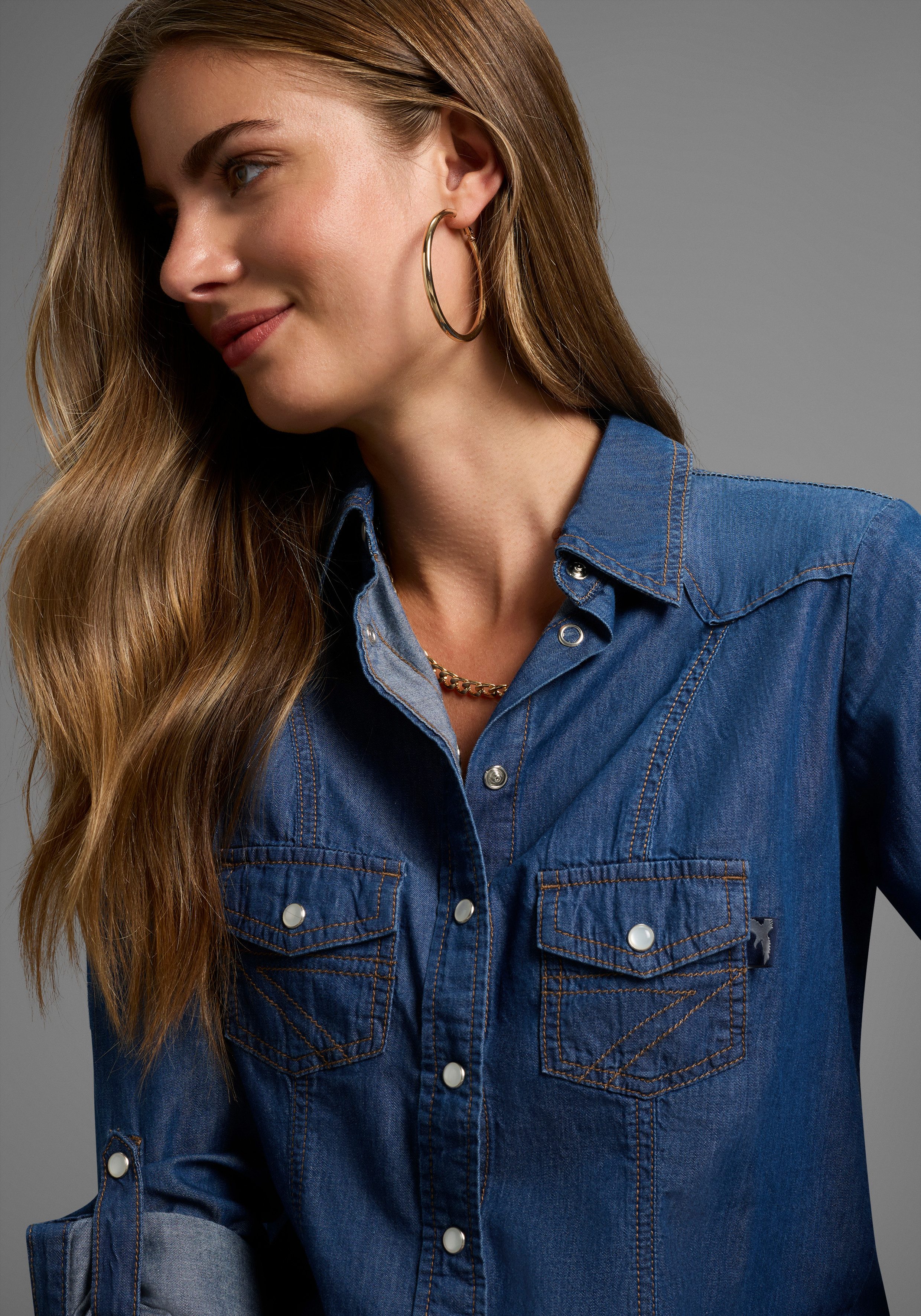 Arizona Jeans blouse Met drukknopen in parelmoer-look
