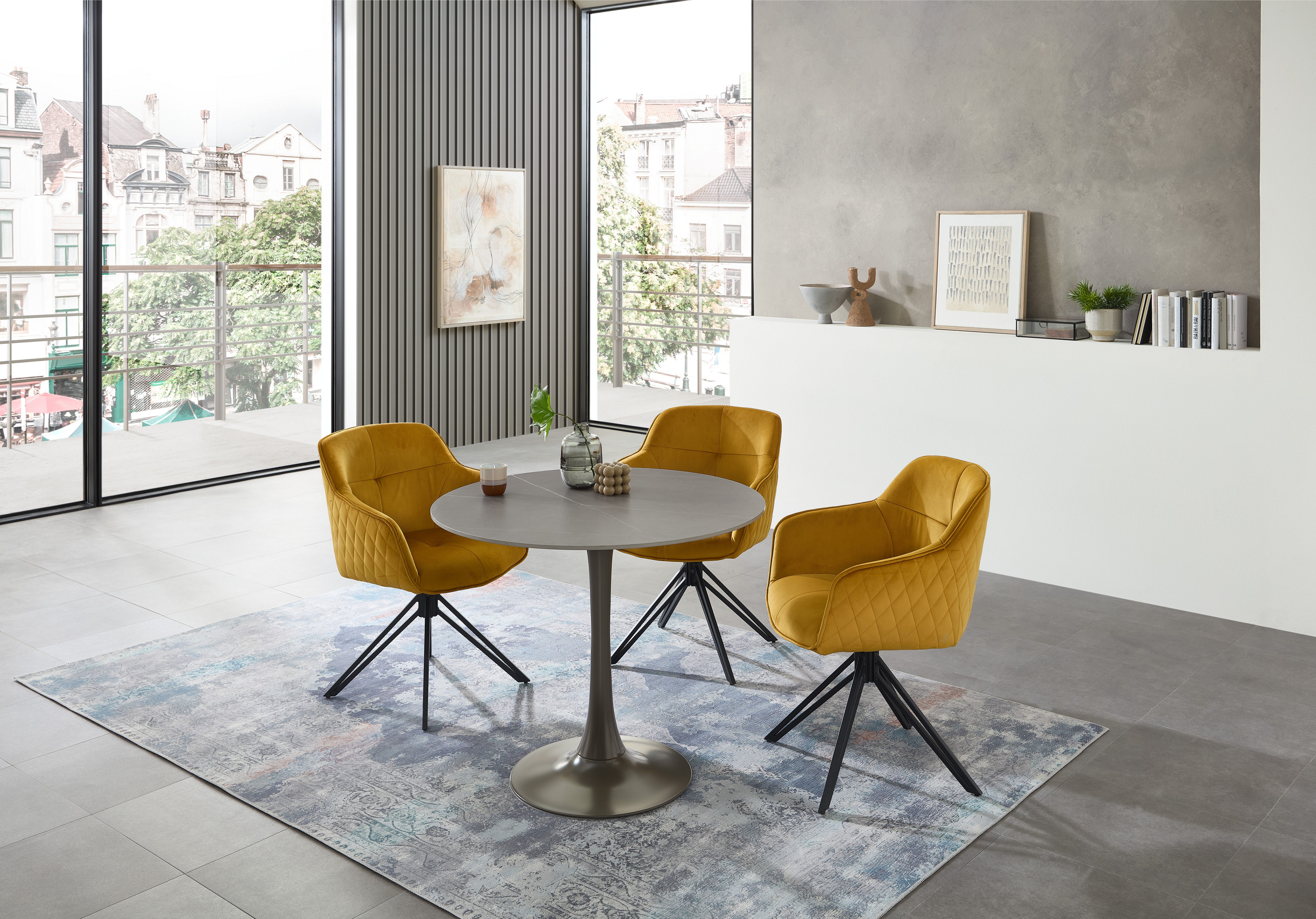 Stolkom Eettafel Josh ronde eettafel keramiek, gemarmerd, BxH 90x75 cm Keramische oppervlakte gemarmerd, keuze uit wit, grijs of zwart