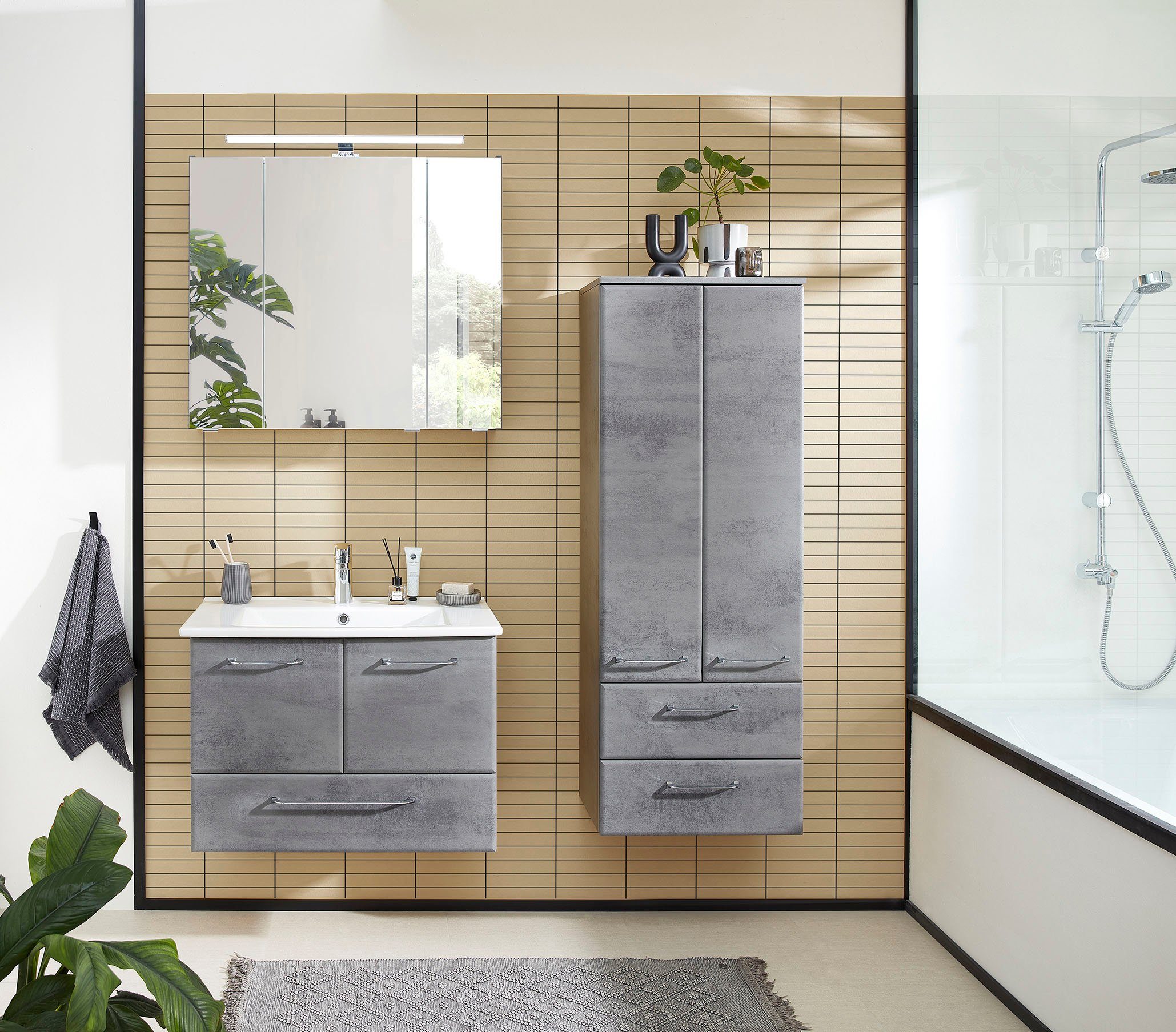 Saphir Badkamerserie Quickset 945 keramieken wastafelonderkast met onderkast, 75 cm breed Wastafelmeubel, 2 deuren, 1 lade, inclusief deurdemper, wastafelonderkast set (1 stuk)