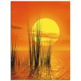 artland print op glas zonsondergang met riet (1 stuk) oranje
