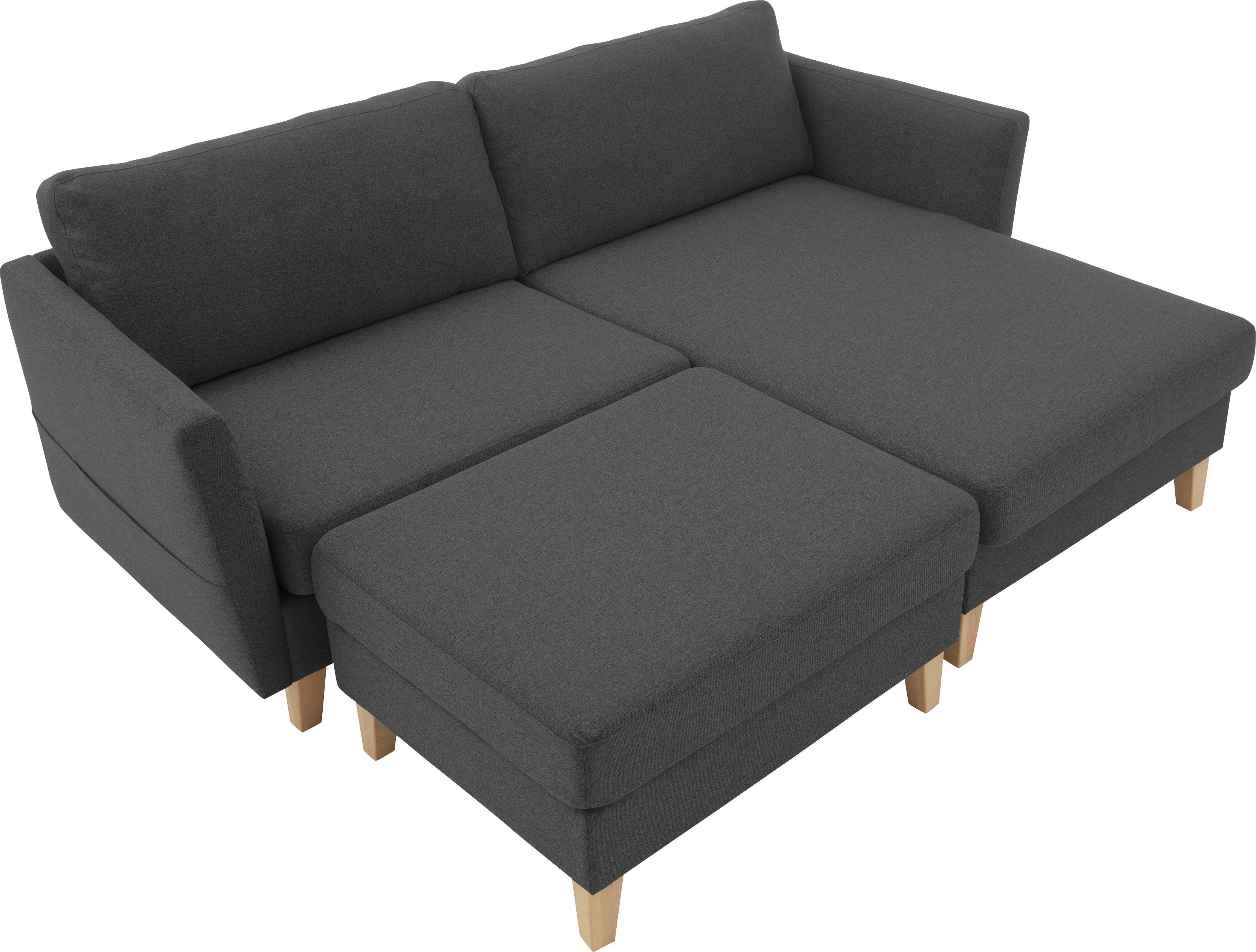ATLANTIC home collection Hoekbank Mailo L-vorm met zakken opzij, récamier aan beide kanten te monteren, massief houten poten