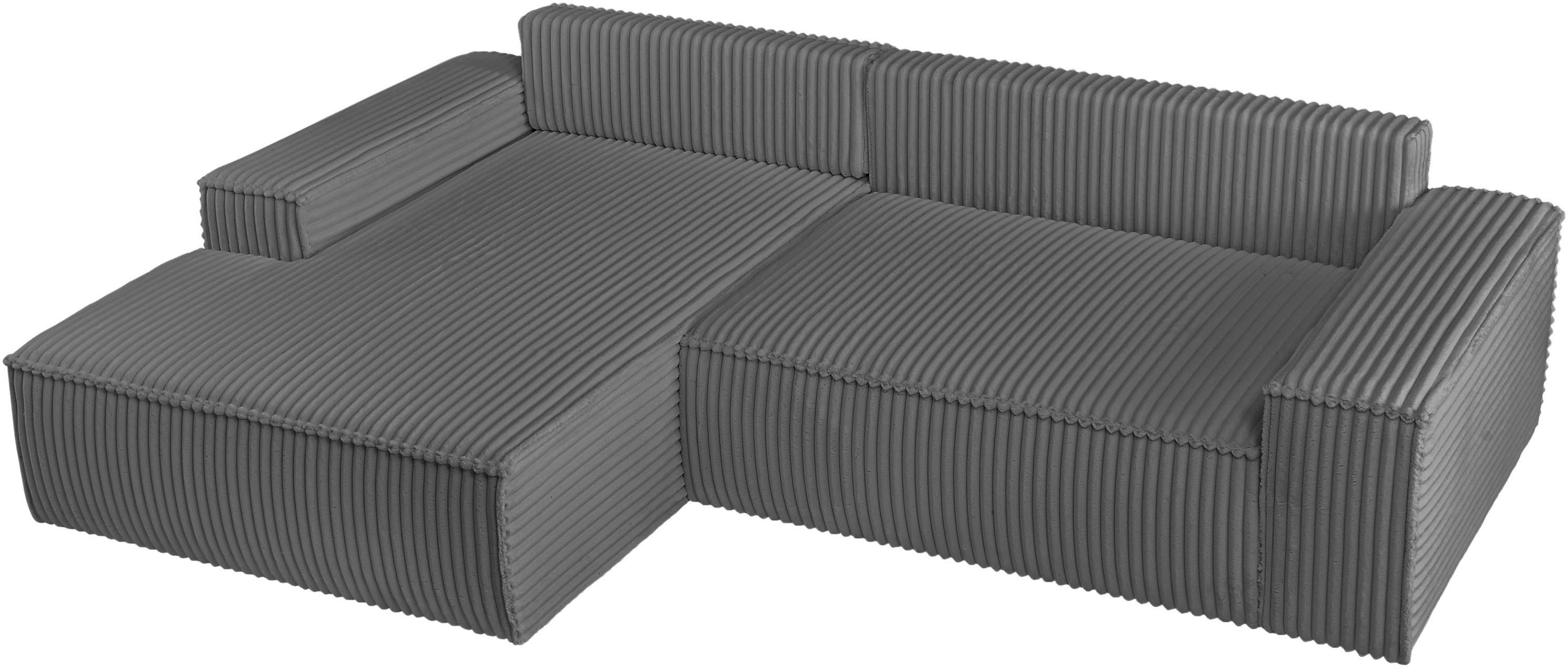 andas Hoekbank Finnley slaapbank 267 cm in Bouclé, fijne structuur en cord, L-vorm