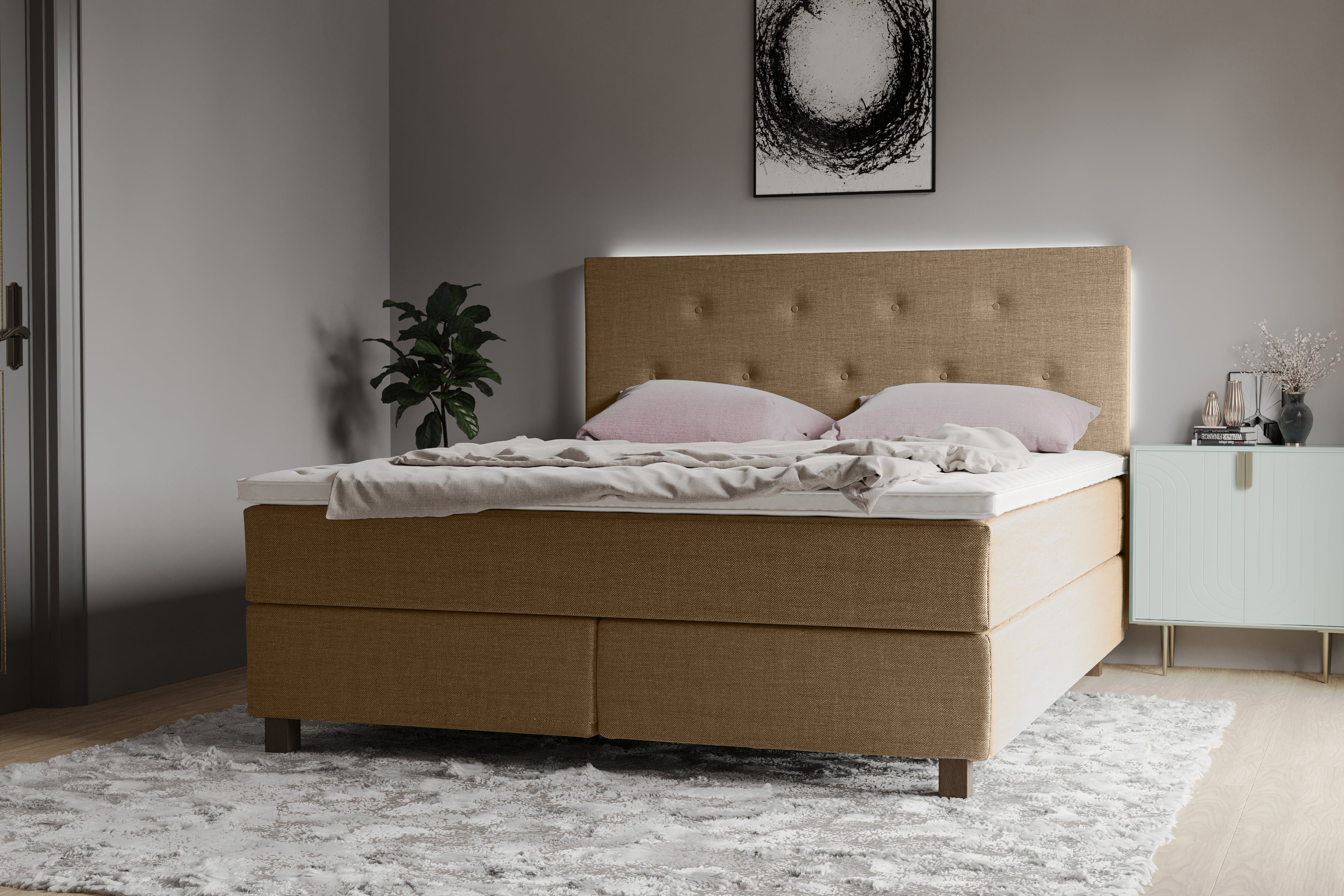 INOSIGN Boxspring Alenika met ledverlichting, met pocketveringsmatras boxsprings bruin