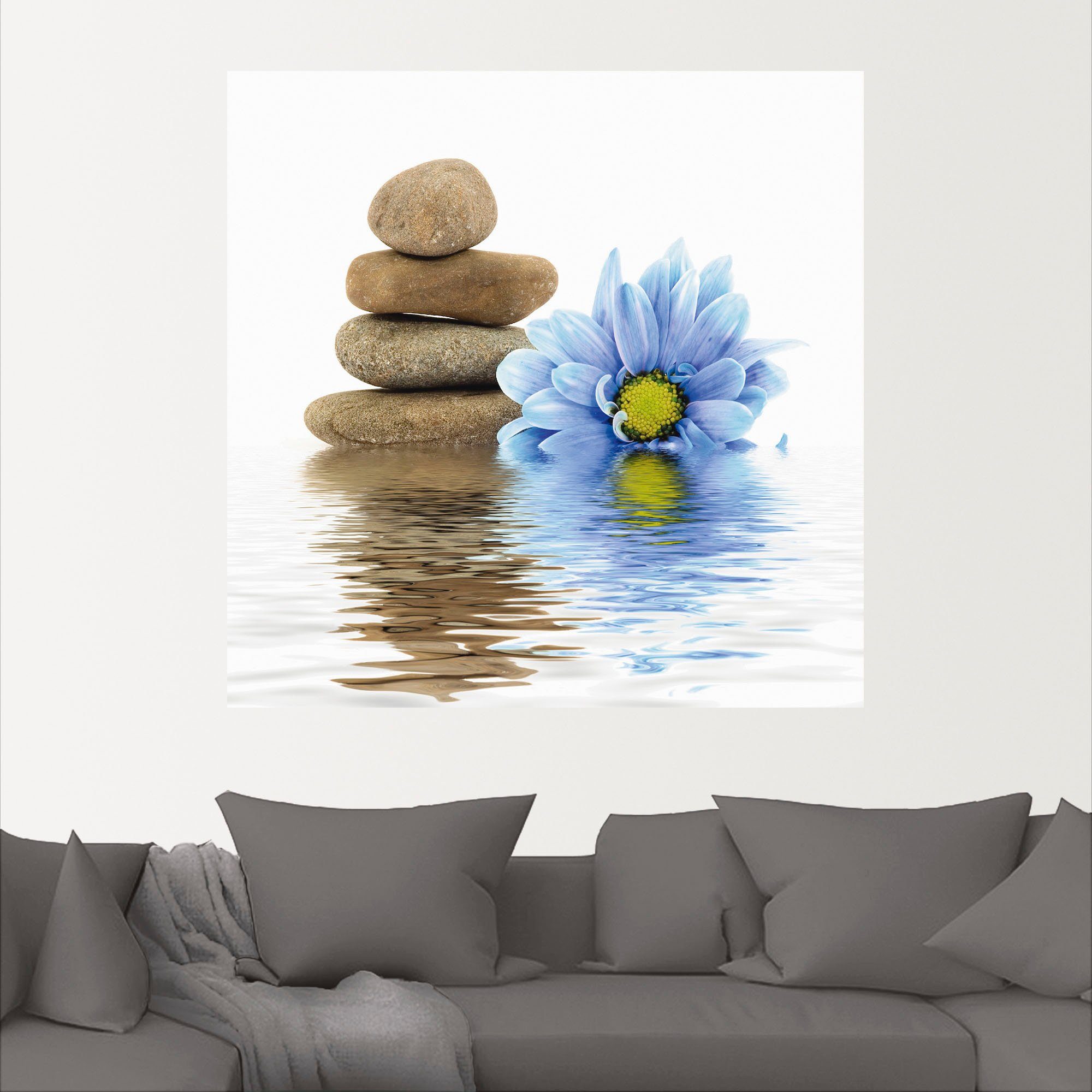 Artland Artprint Therapie-stenen met losse bloemen als artprint op linnen, muursticker in verschillende maten