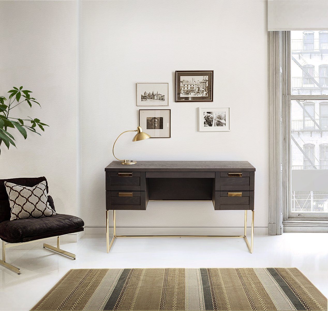 Woodman Bureau Pimlico Houtfineer van eiken bureaus zwart