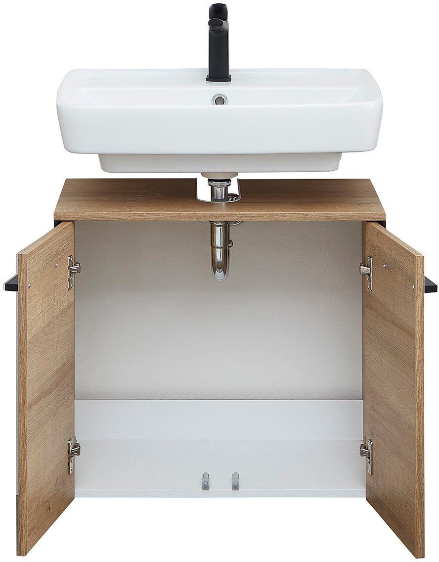Saphir Badkamerserie Quickset 395 3-delig, wastafelonderkast met led-spiegelkast Middel kast, incl. deurdemper, 6 deuren, 1 lade, badkamer set (4-delig)