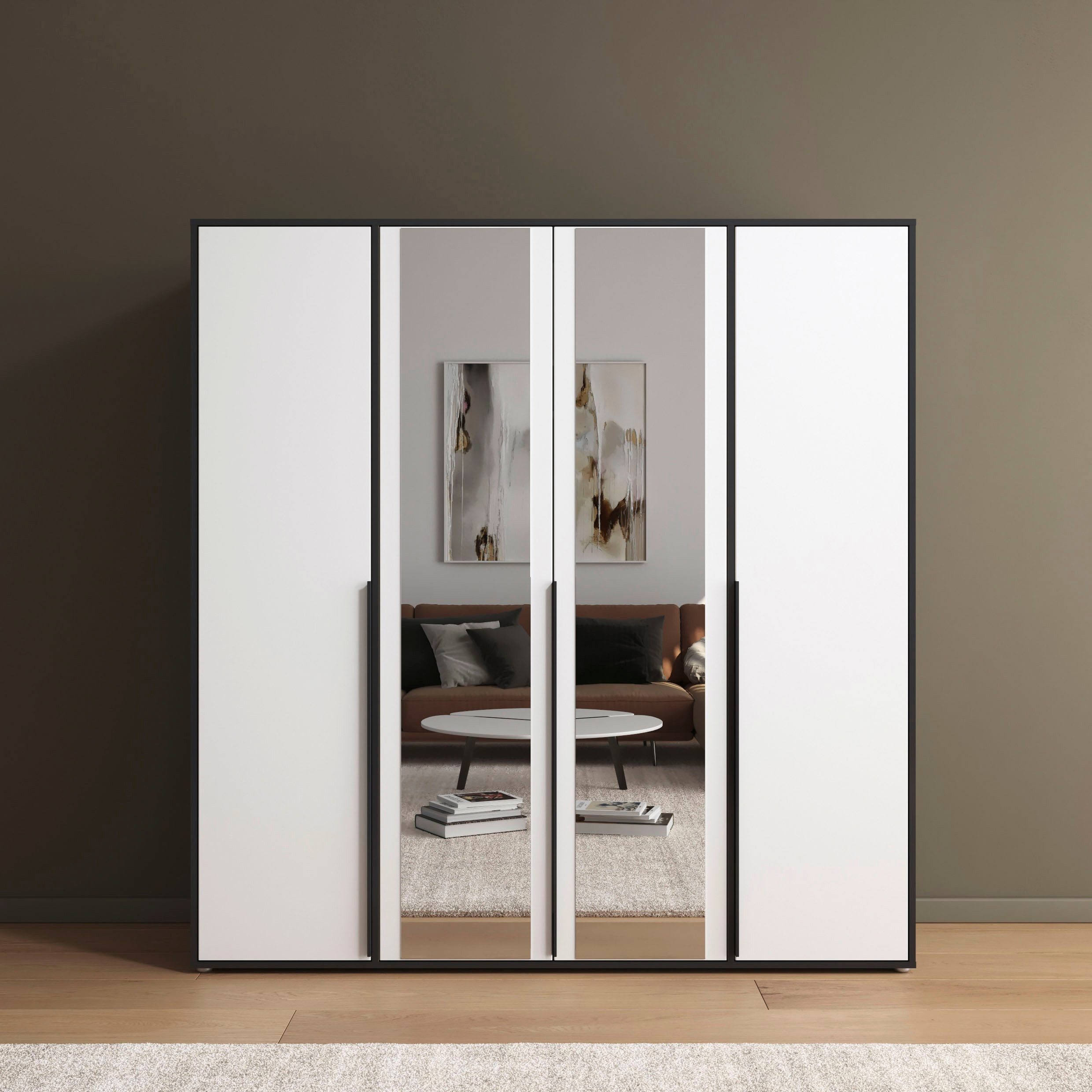 rauch Draaideurkast Kledingkast Kast Garderobe Wasmand NAGATA met Spiegel und modernen stangengriffen in graumetallic topseller made in germany