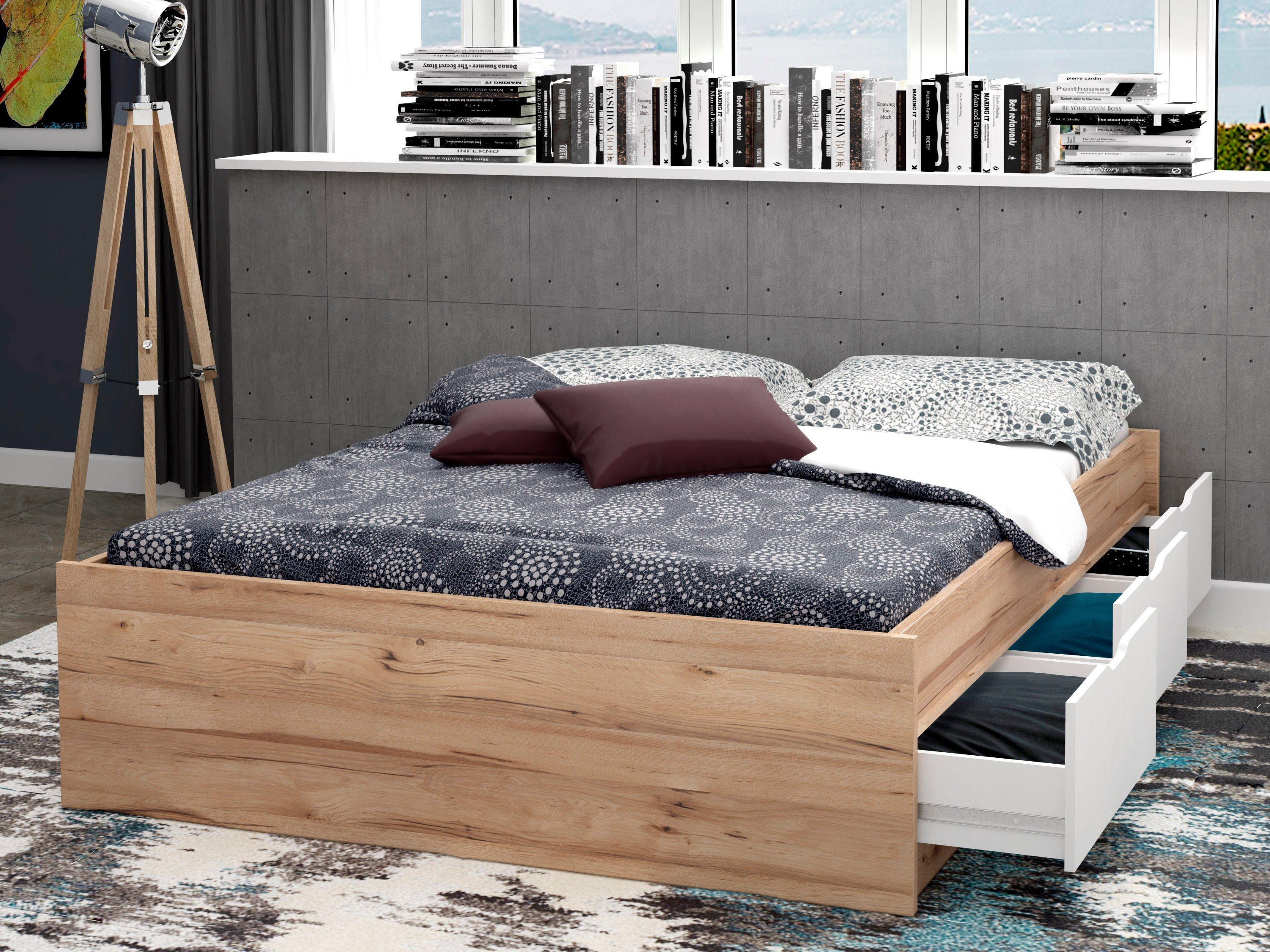 FORTE Ledikant met bergruimte Vankka, veel opbergruimte, Scandinavisch ontwerp