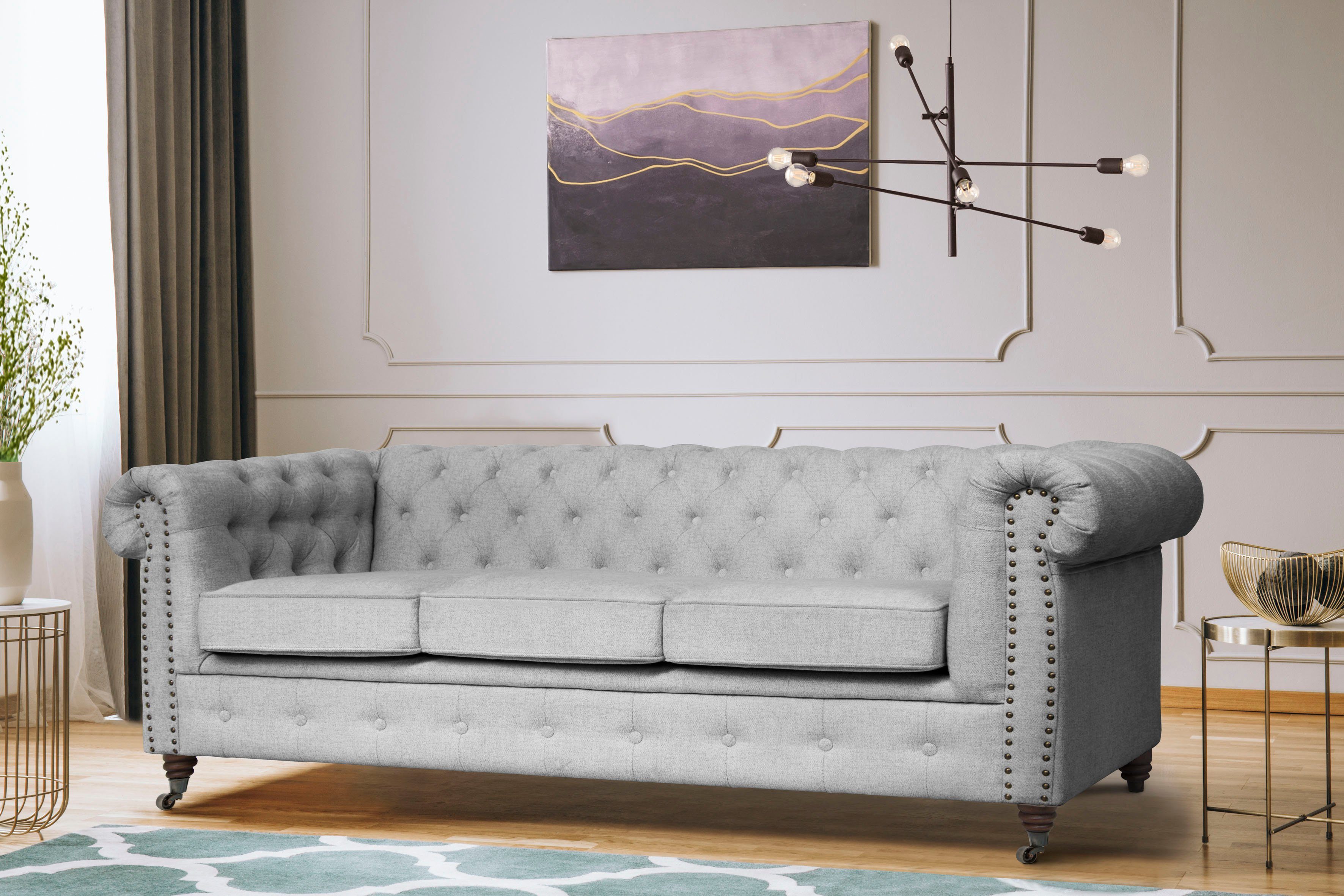Home affaire Chesterfield-bank Aarburg luxueuze capitonnage en siernagels in chesterfield-design