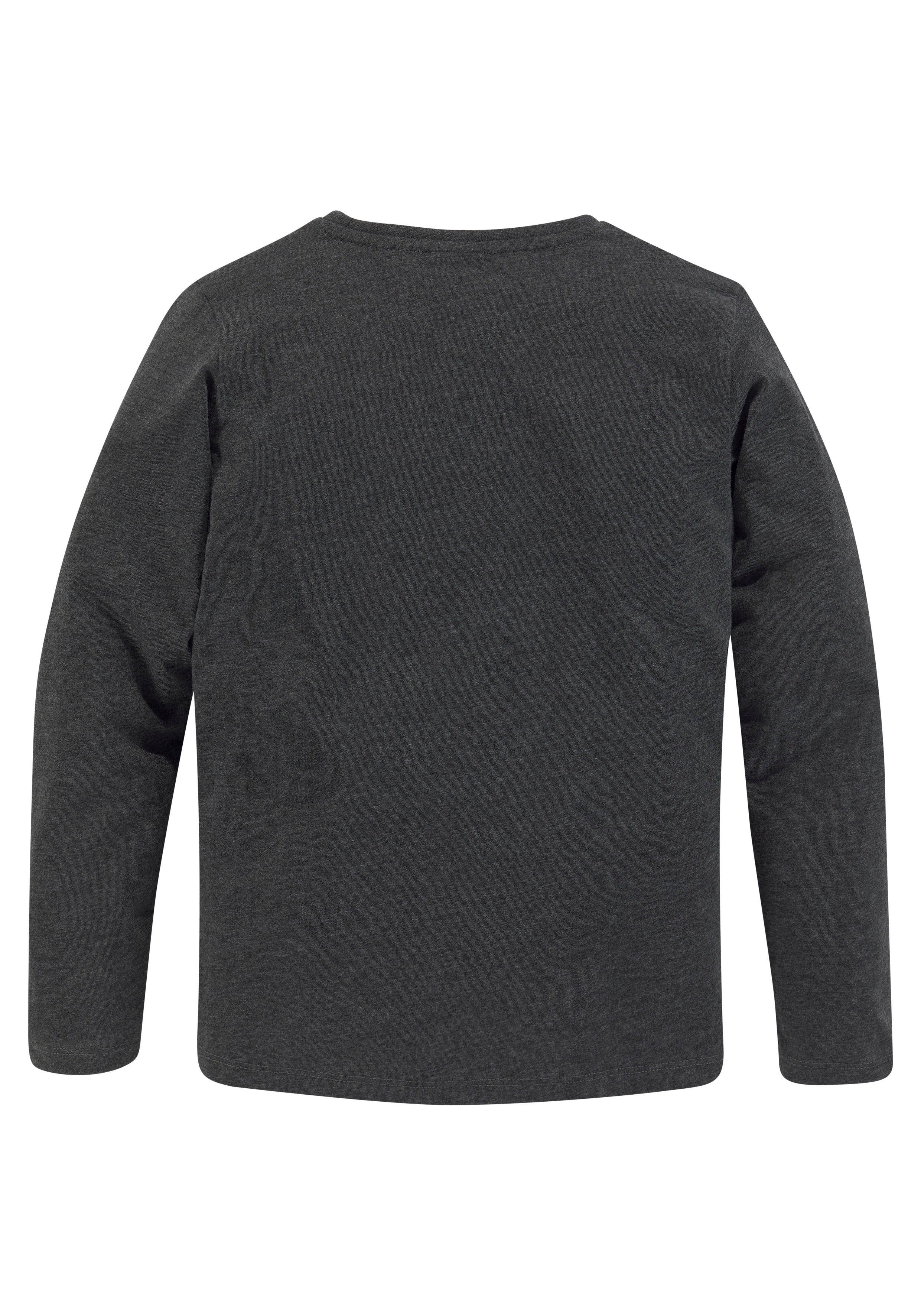 KIDSWORLD Shirt met lange mouwen ZU FRÜH, ZU MÜDE, ZU MONTAG Lange mouwen, basic pasvorm, met stijlvolle print, ronde hals
