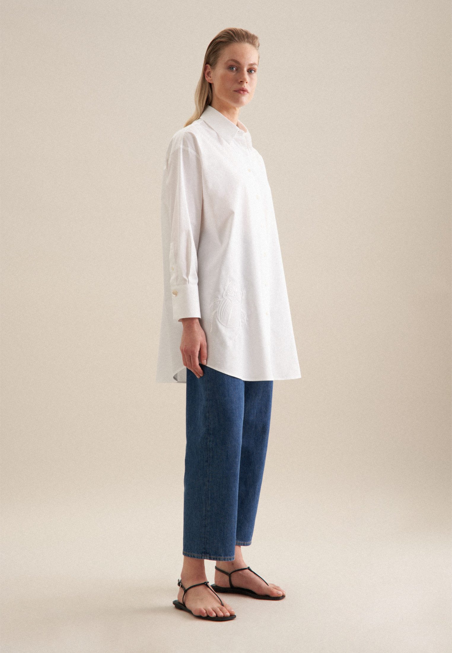 seidensticker Overhemdblouse Zwarte roos Lange mouwen kraag uni