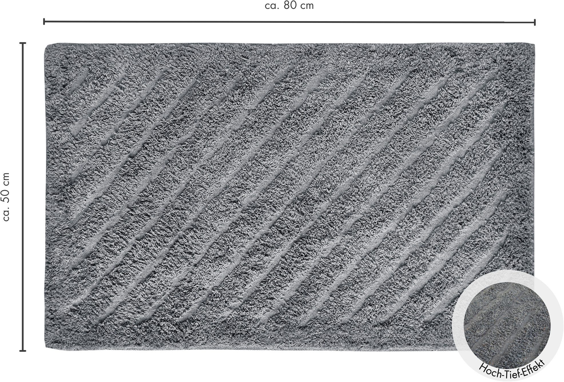 Andiamo Badmat Havanna, 50x80 cm Badmat, effen kleuren, hoog-laag effect, verschillende designs (1 stuk)