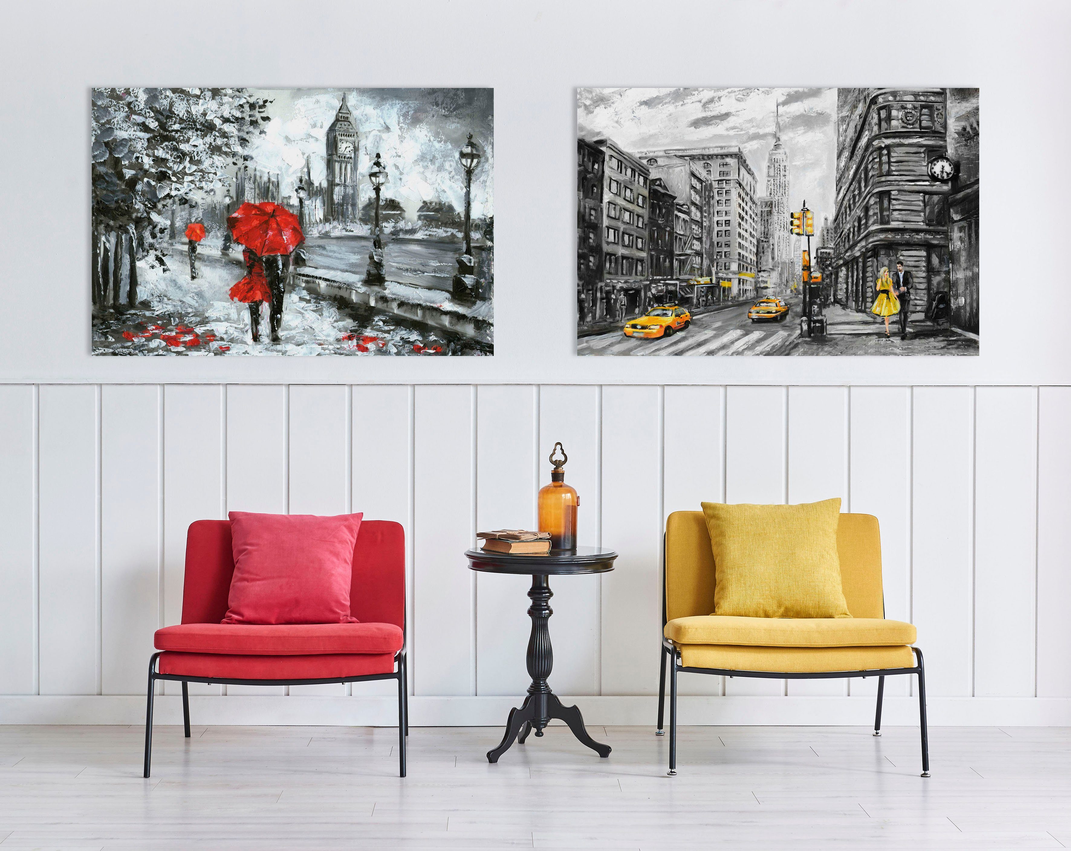 queence Artprint op linnen Londen Wanddecoratie, Big Ben, getekend, premium canvasstof