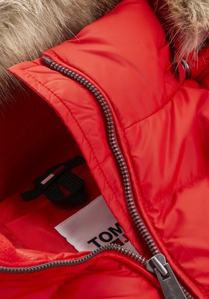 TOMMY JEANS Donsjack BASIC HOODED DOWN JACKET met imitatiebont aan de capuchon & tommy jeans-merklabel