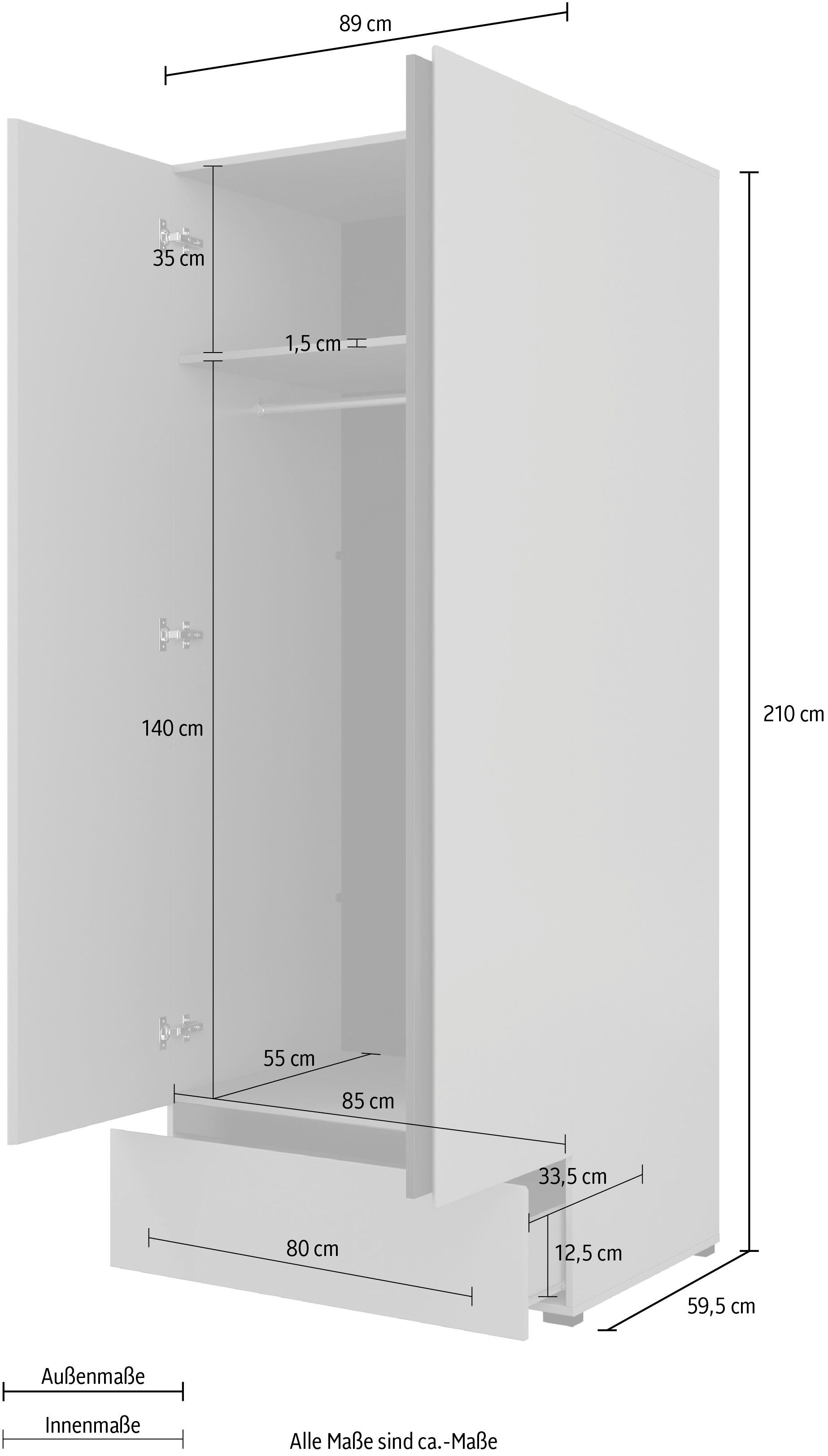 INOSIGN Draaideurkast Cross, moderne greeploze kledingkast Lingeriekast met lade, garderobe, deuren