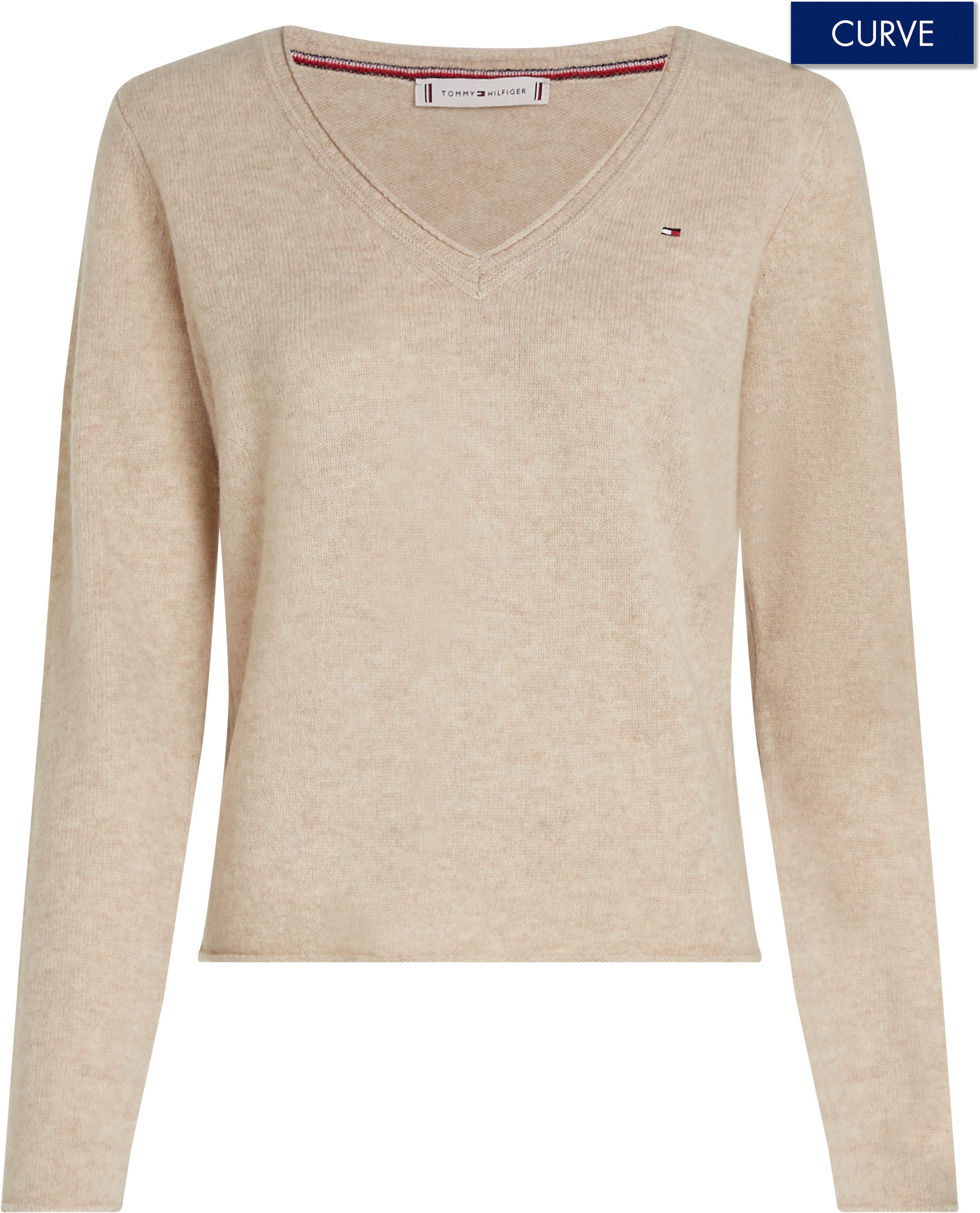 Tommy Hilfiger Curve Trui met V-hals CRV SOFT WOOL V-NK SWEATER in grote maten met logo-borduursel op borsthoogte