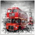 artland print op glas londen westminster rode bussen (1 stuk) rood