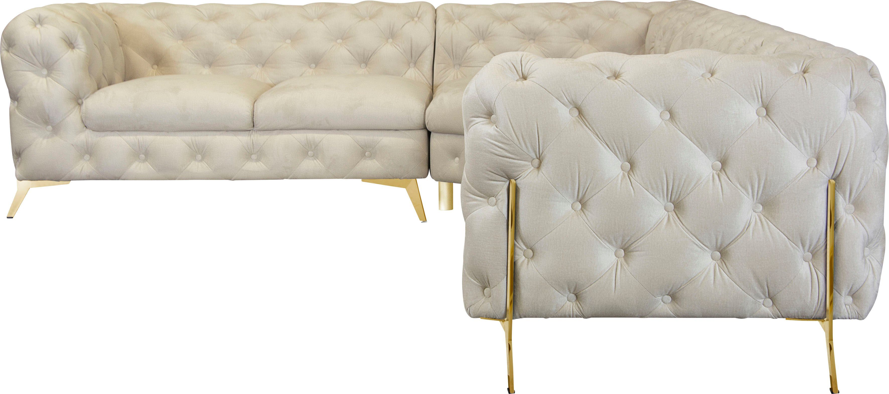 Leonique Chesterfield-bank Amaury L-vorm grote hoekbank, chesterfield-look, breedte 323 cm, kleur van de poten ter keuze