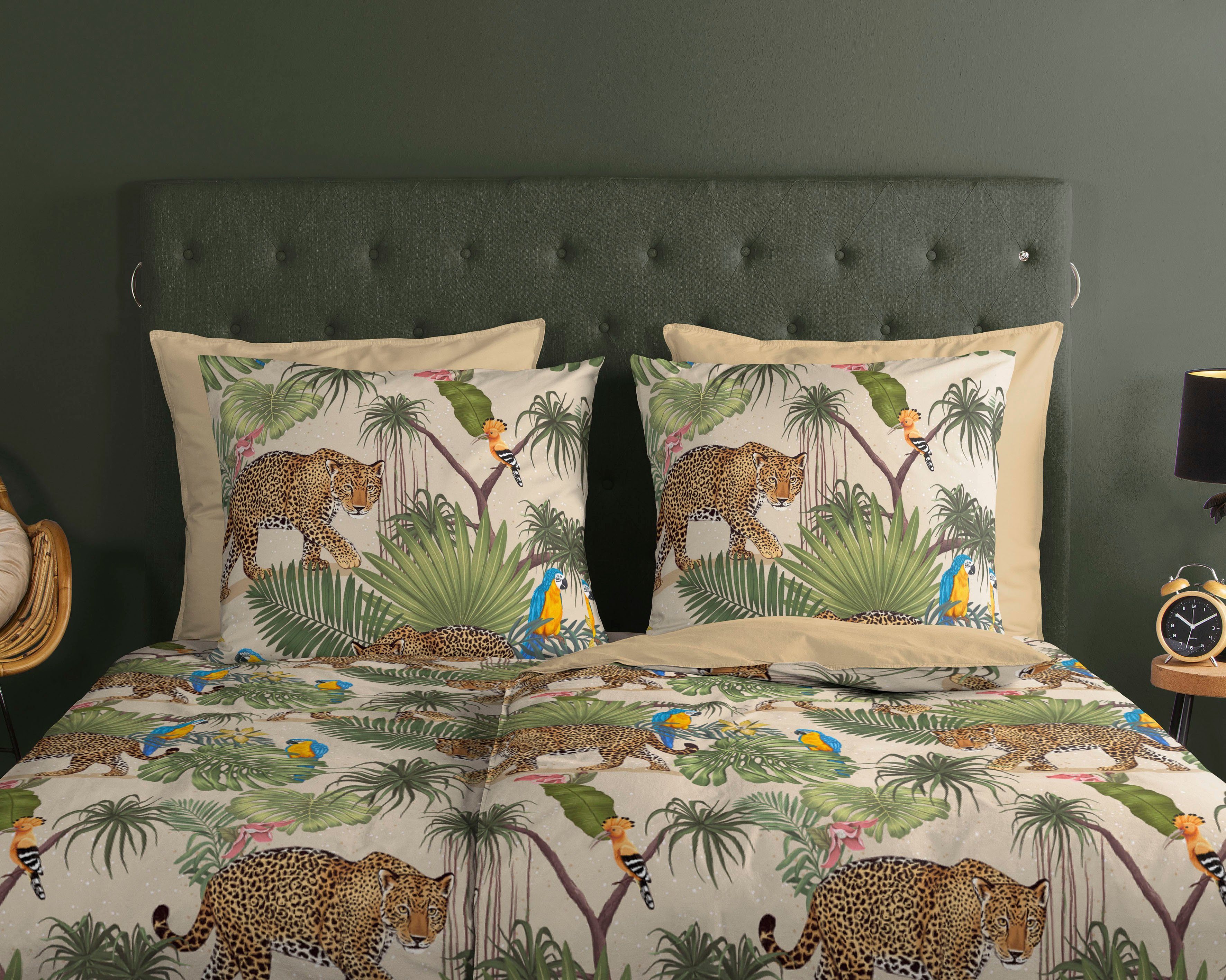 good morning Tweezijdig te gebruiken overtrekset Tropical Katoen, Renforcé, 135x200, Rits, Omkeerbaar, Luipaard Zand