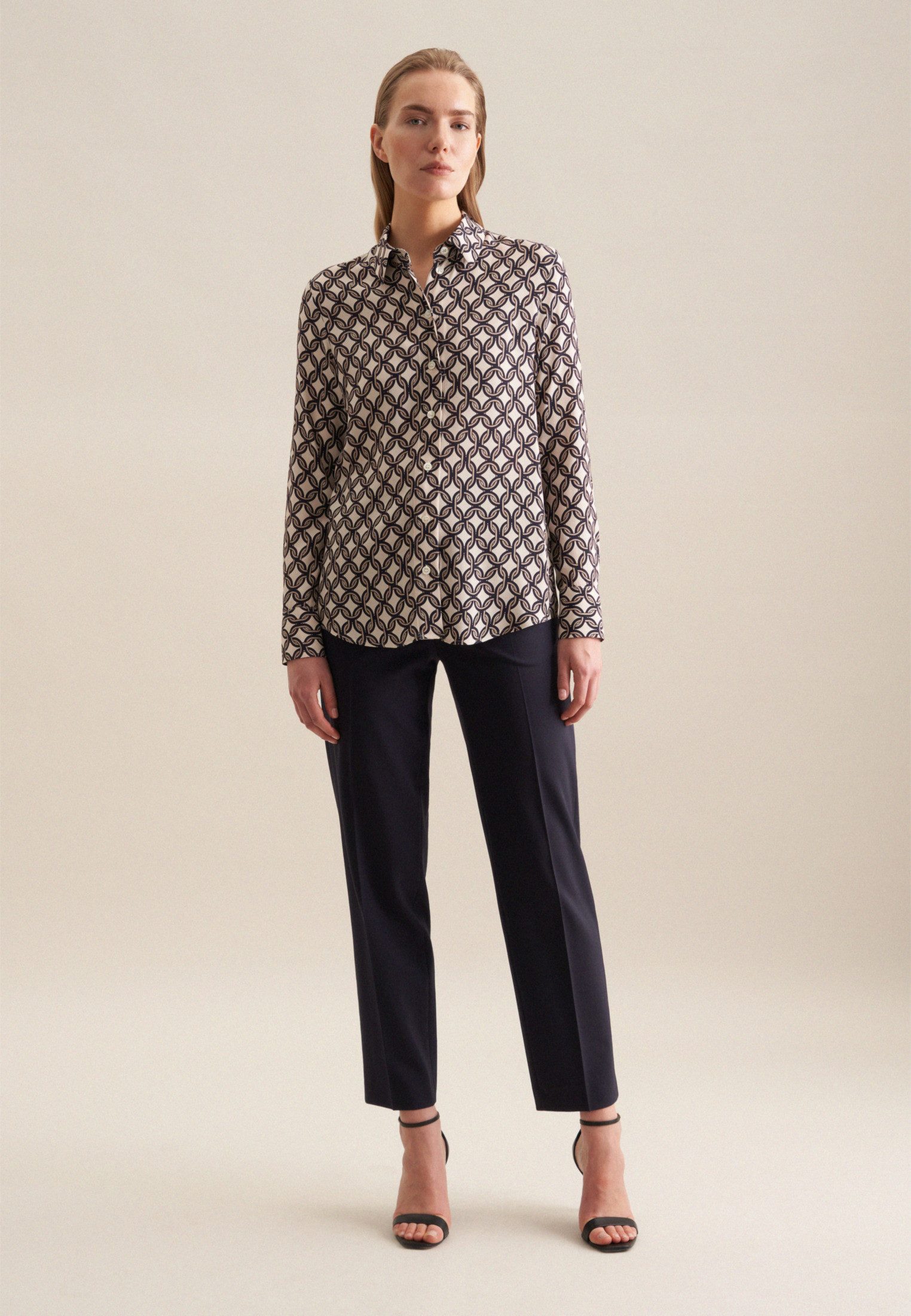 seidensticker Overhemdblouse Zwarte roos Lange mouwen kraag print