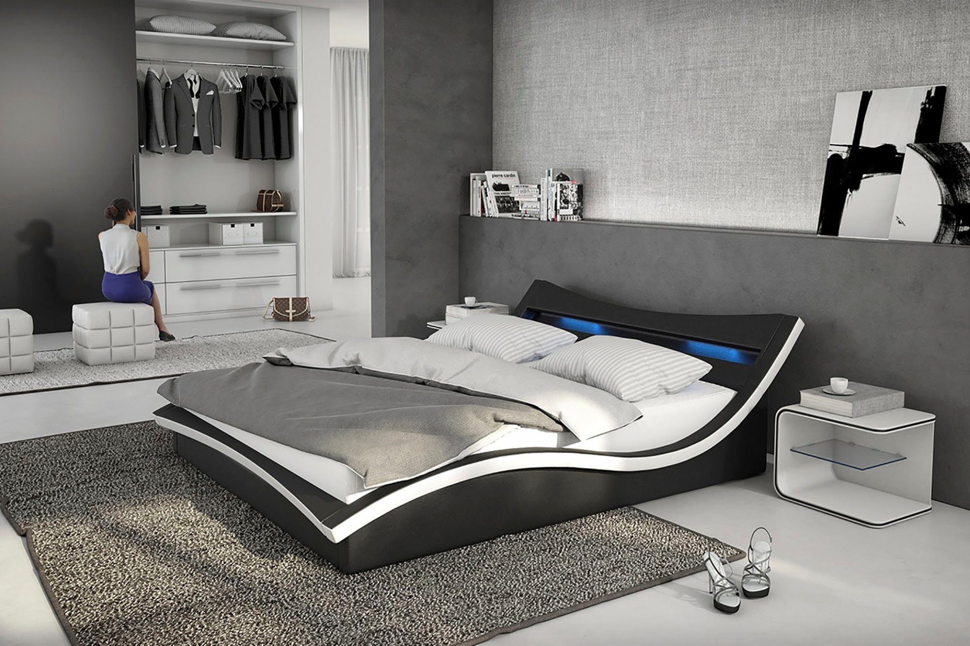 SalesFever Gestoffeerd bed met ledverlichting in het hoofdbord, design bed in een moderne look